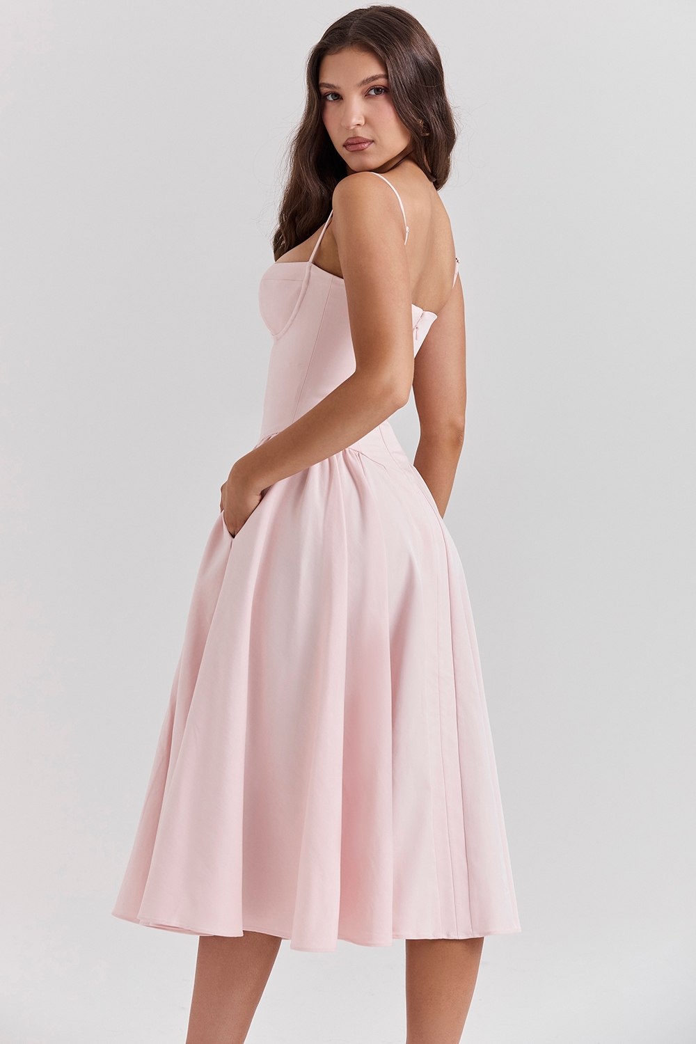 Samaria-Ballerina Pink Twill Corset Midi Dress