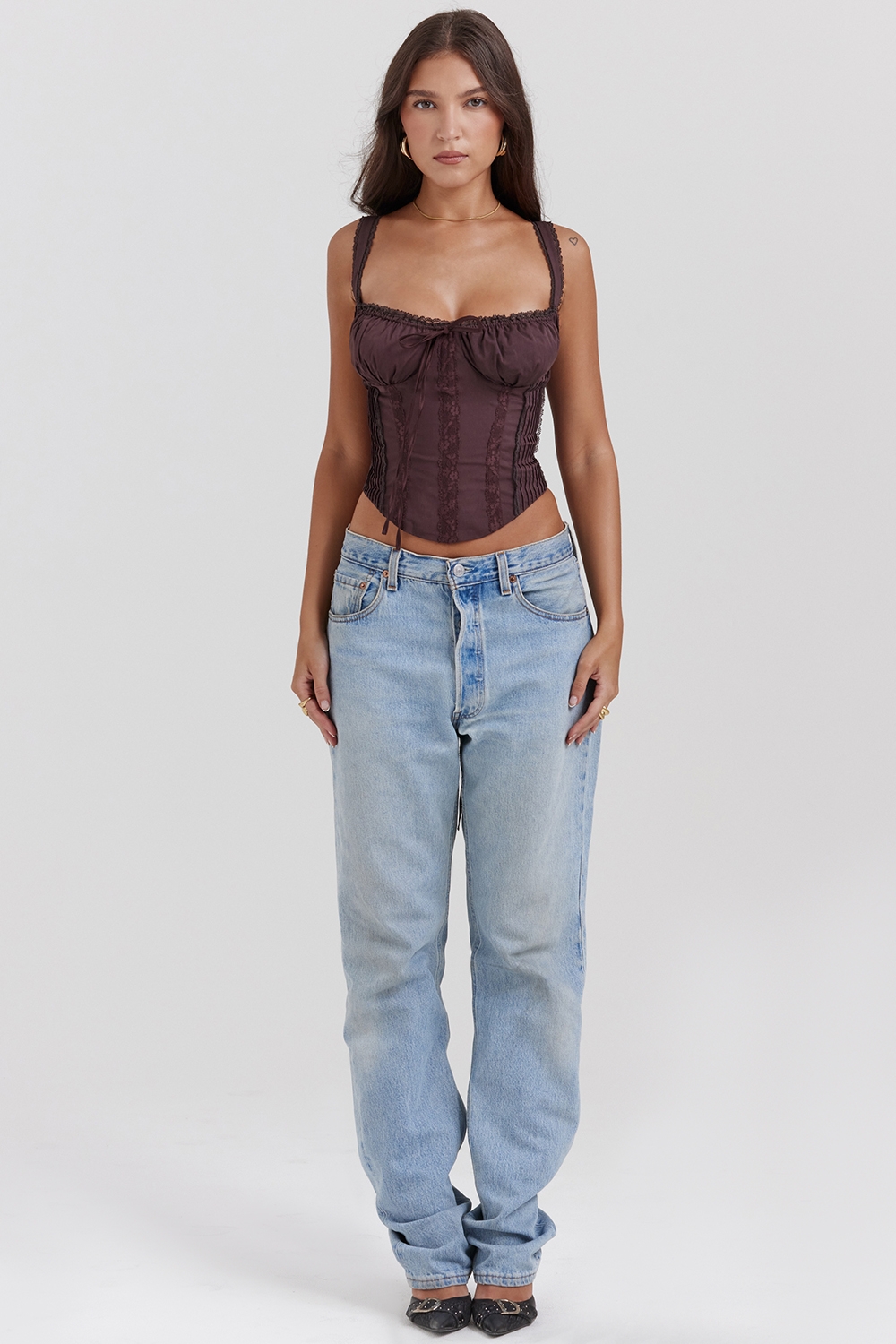 Gini-Rich Brown Lace Back Corset