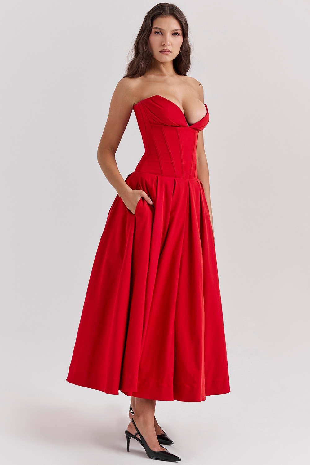 Lady-Scarlet Strapless Midi Dress