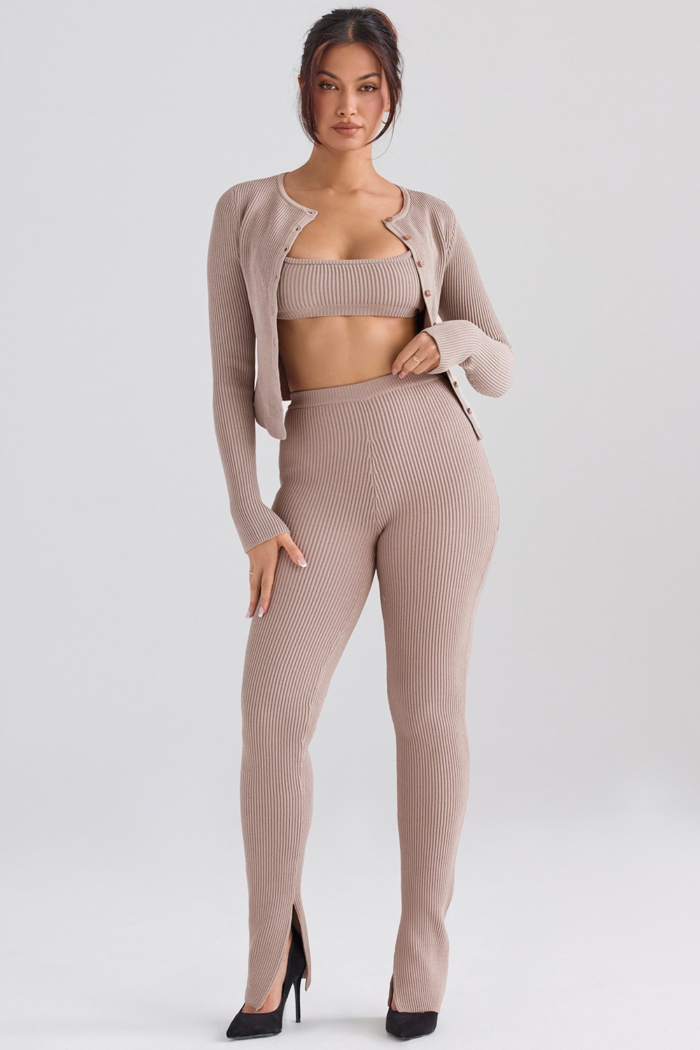 Mitzi-Taupe Ribbed Knit Leggings - SALE
