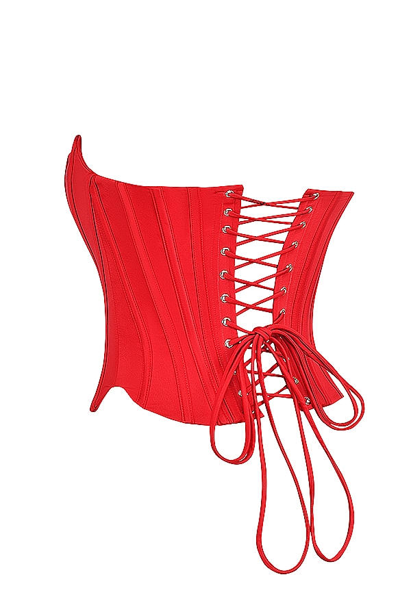 Genevieve-Scarlet Satin Lace Back Corset