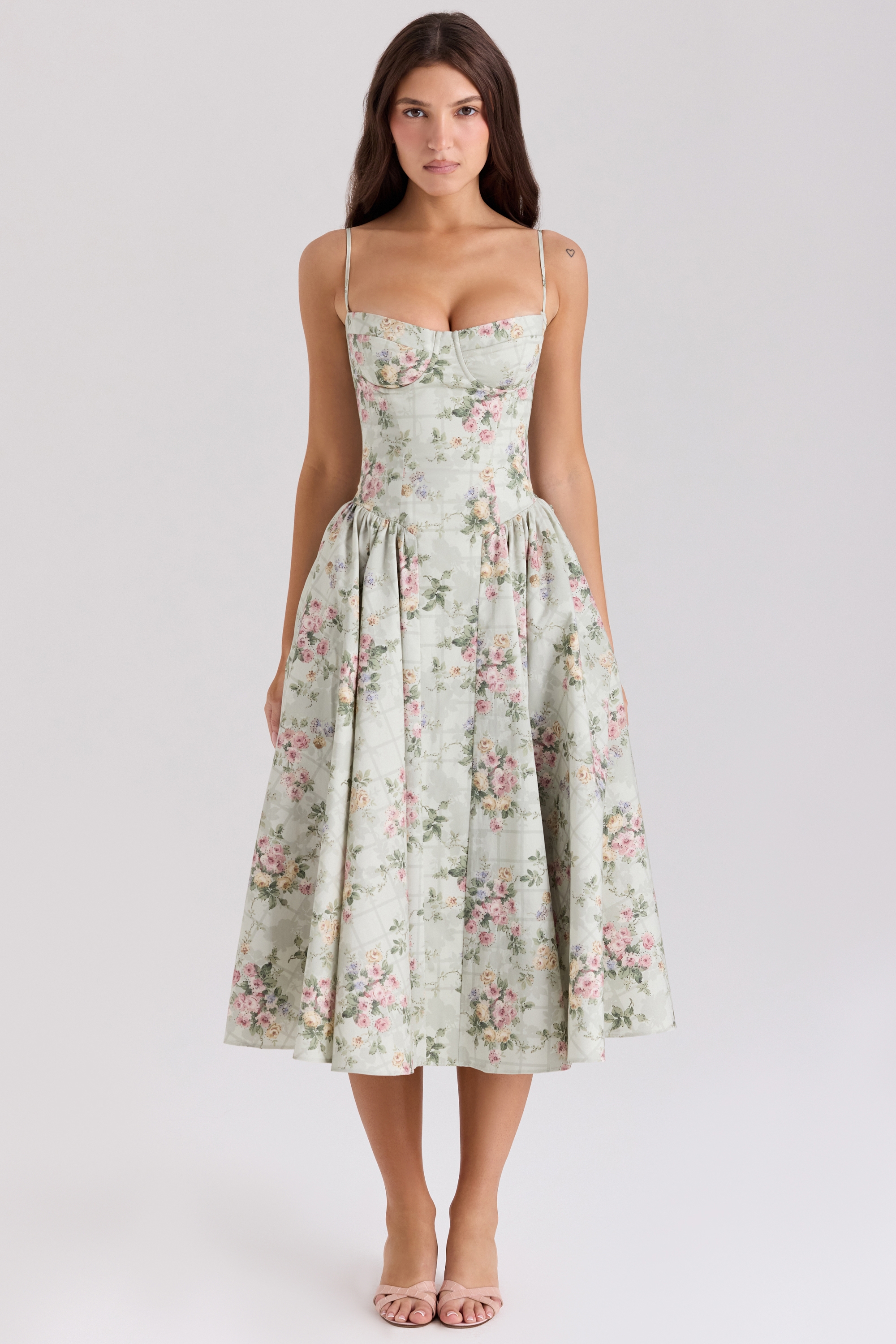Samaria-Sage Floral Print Cotton Midi Dress