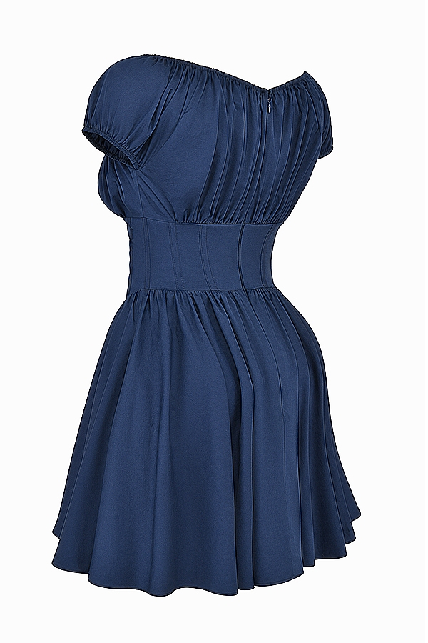 Nala-French Navy Gathered Mini Dress