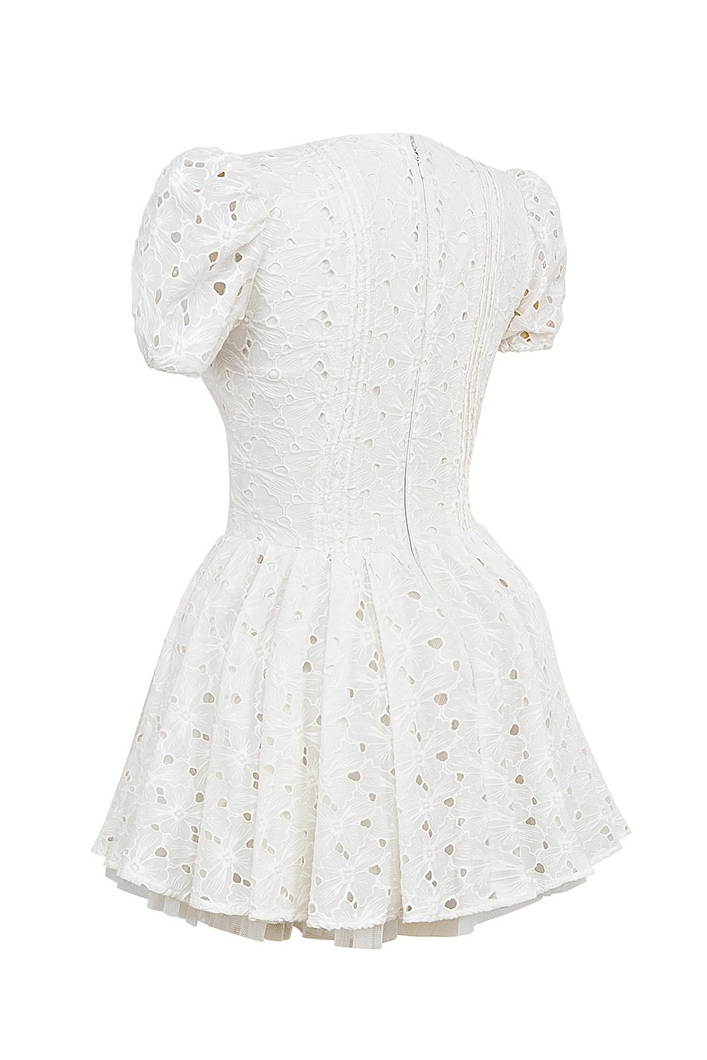 Imani-White Pleated Broderie Anglais Mini Dress