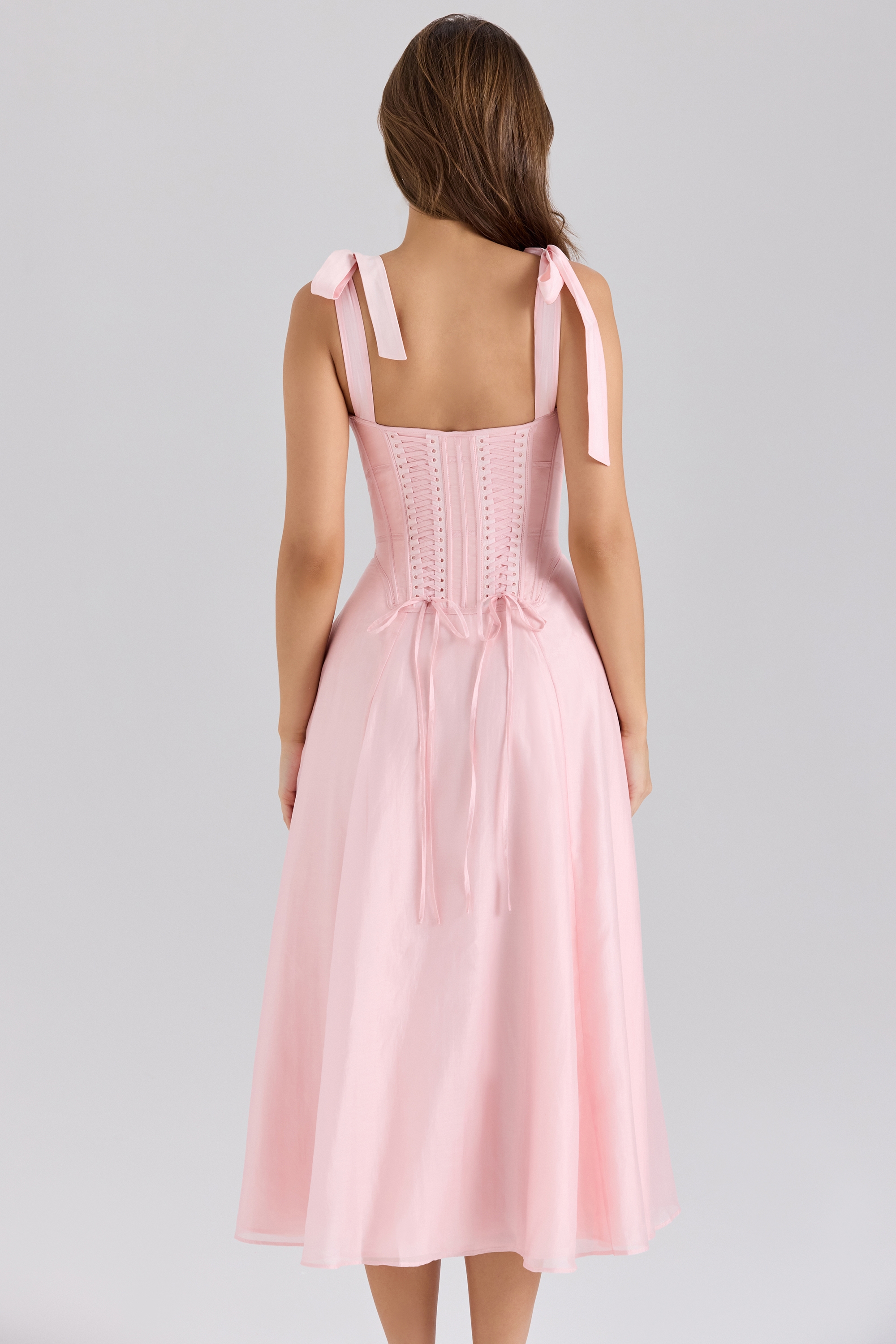 Leia-Pink Chiffon Tie Strap Midi Dress