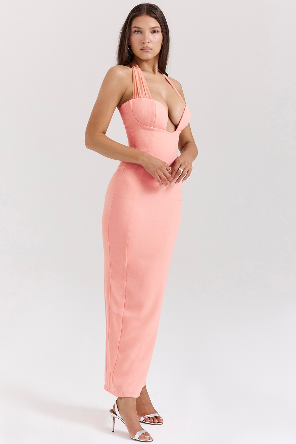 Gianina-Sorbet Crepe Halter Maxi Dress