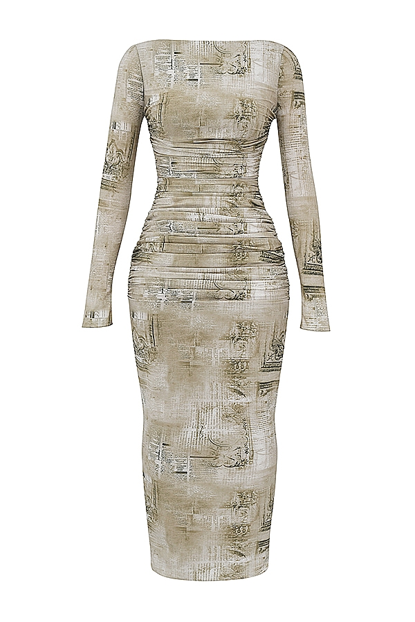 Lanetta-Pale Sage Print Maxi Dress