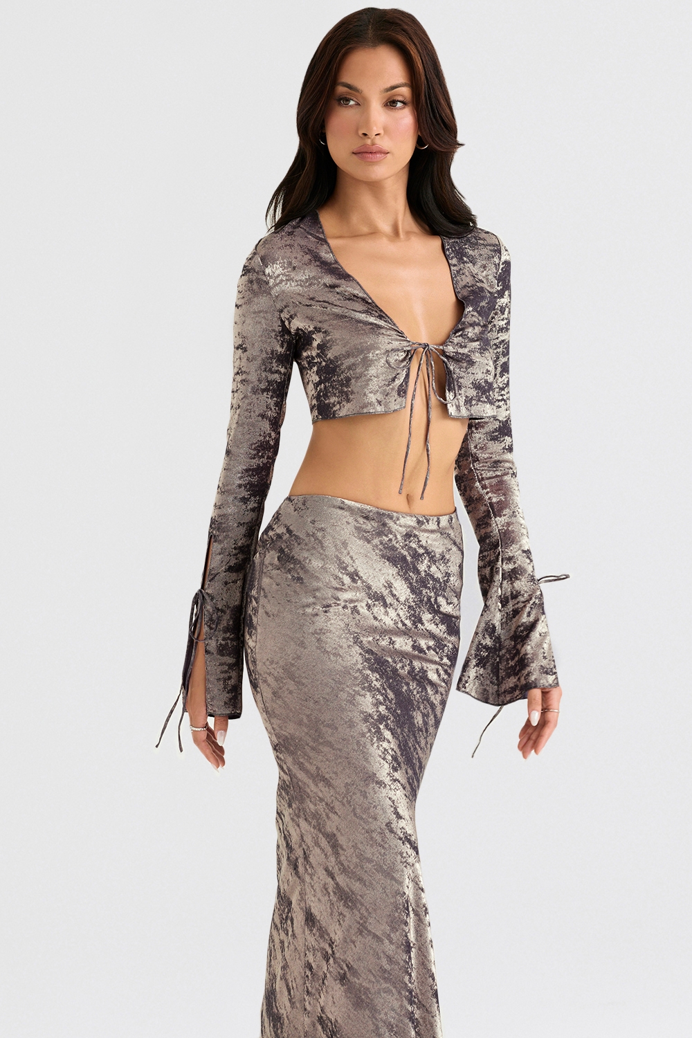 Giulia-Pewter Shimmer Velvet Satin Top