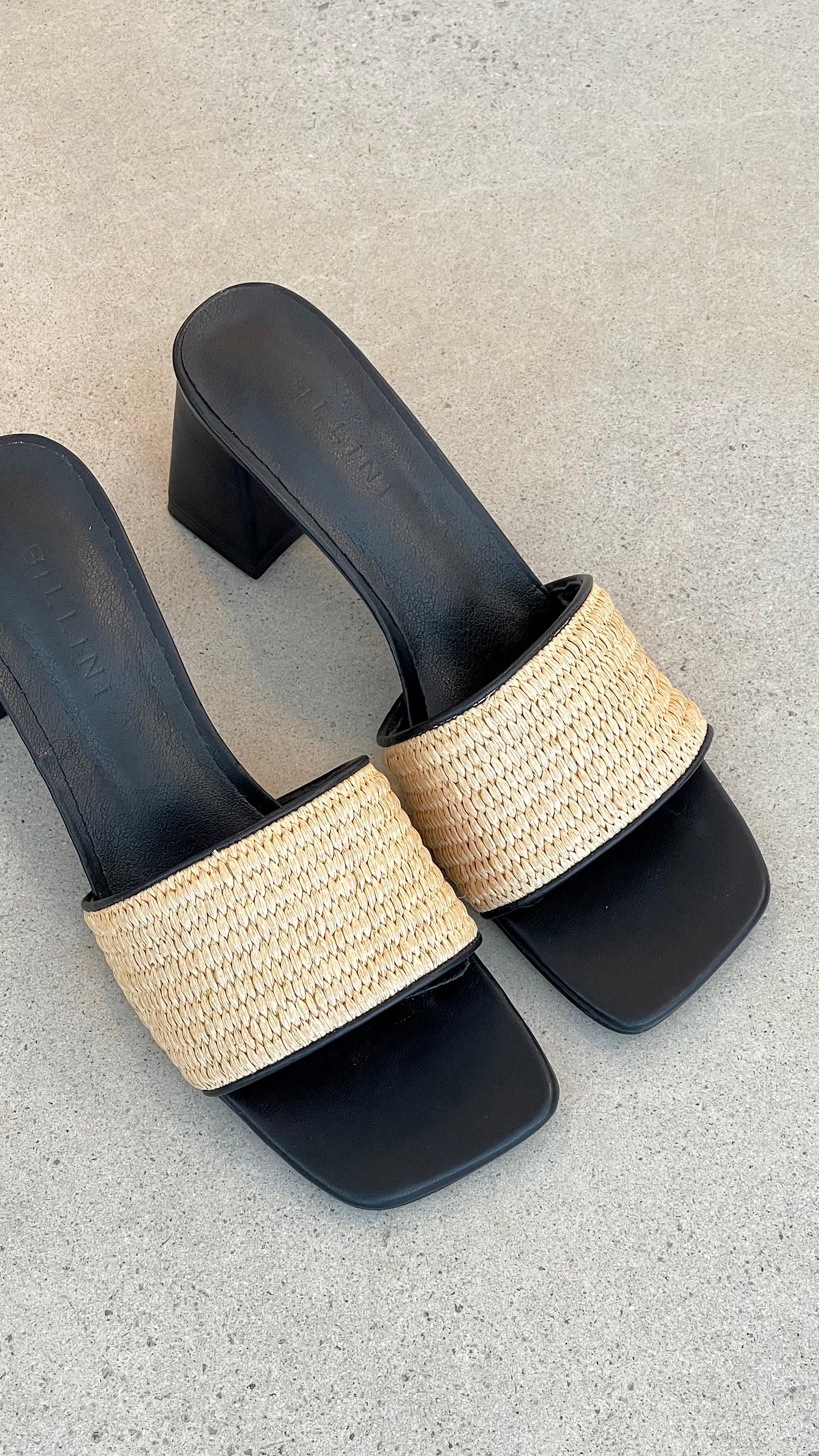 Yarina Heel - Natural Raffia-Black