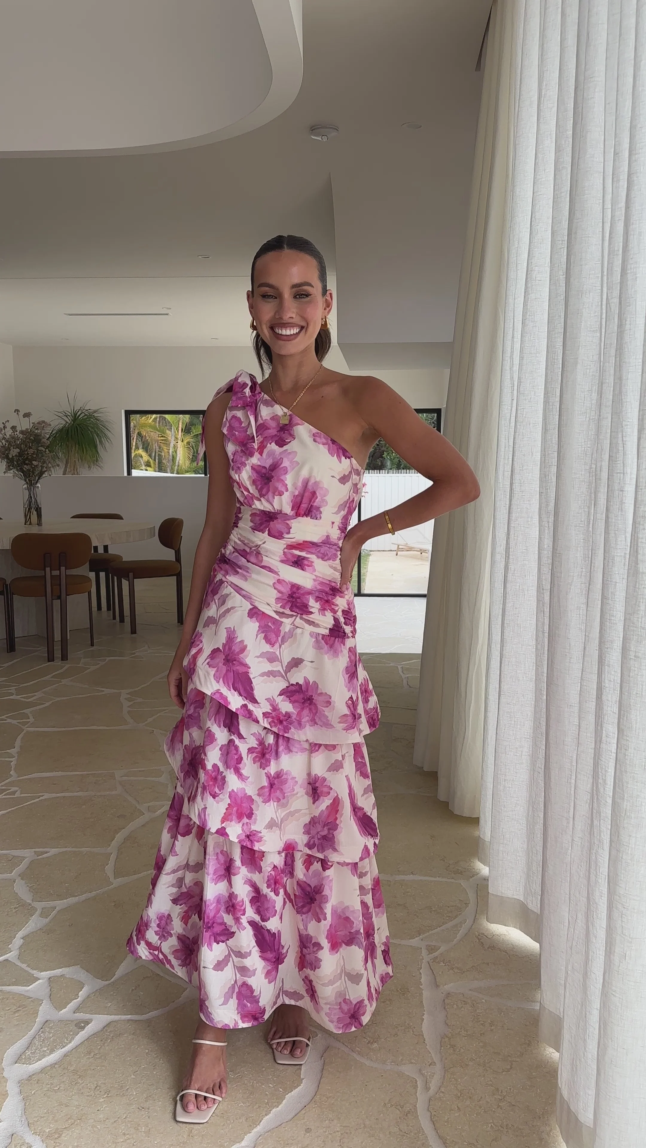 Odilie One Shoulder Maxi Dress - Pink Floral