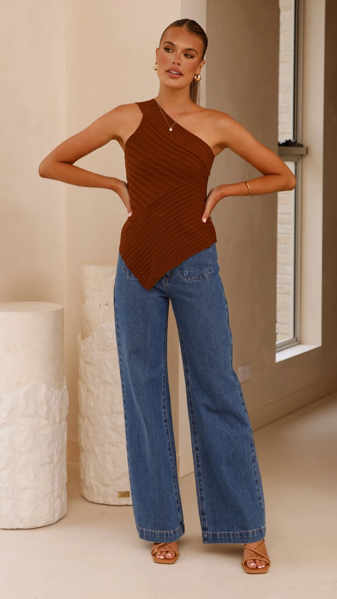 Alyssia One Shoulder Top - Chocolate