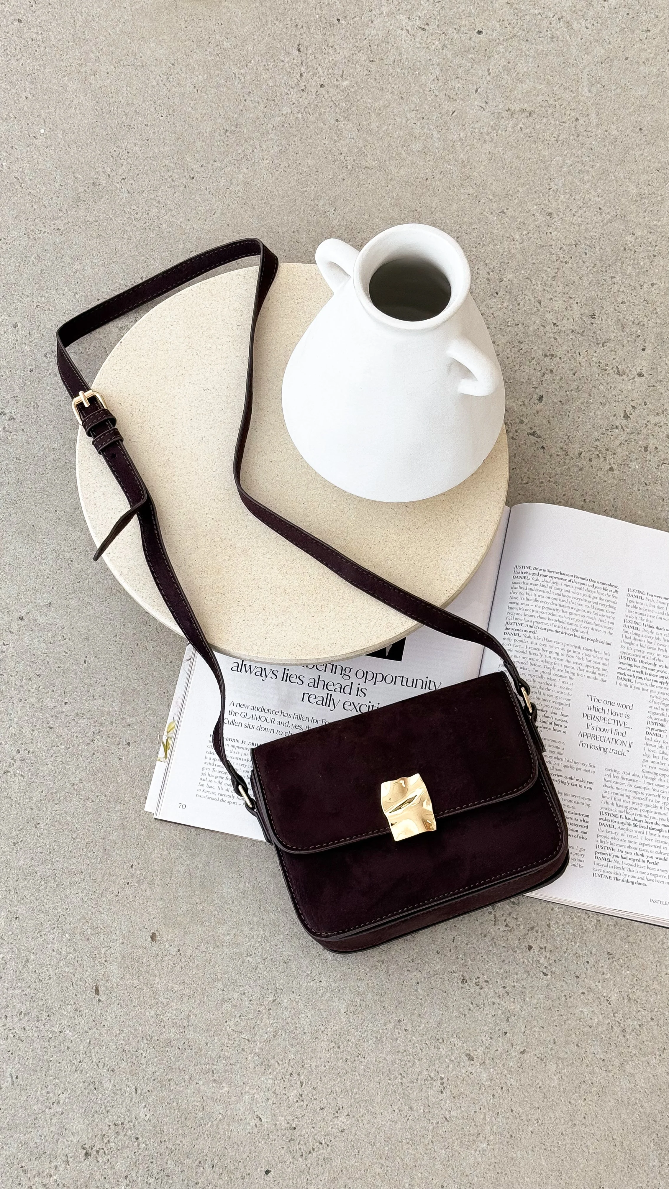 Chelsea Cross Body Bag - Chocolate Suede