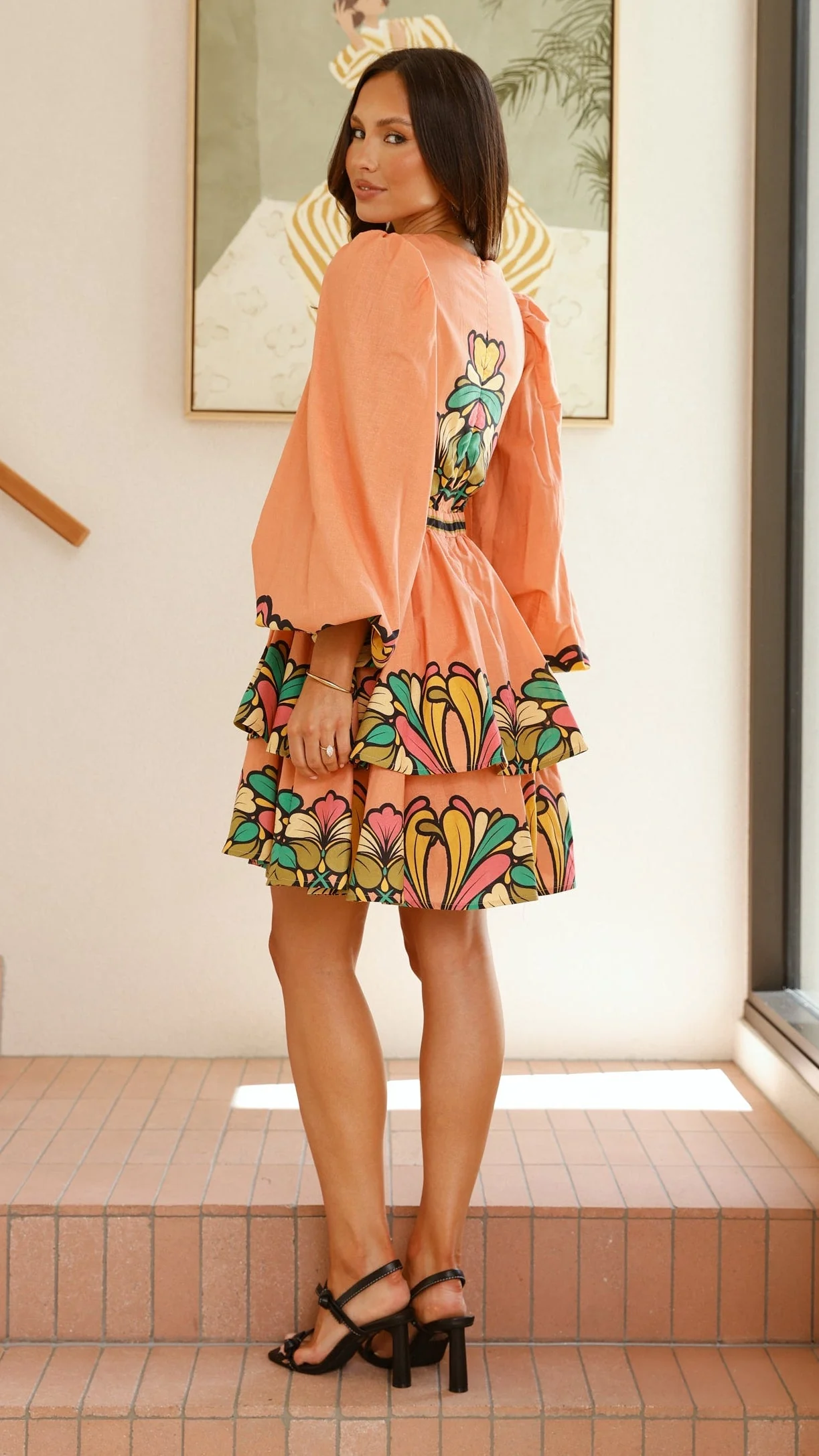 Portugal Long Sleeve Mini Dress - Melon