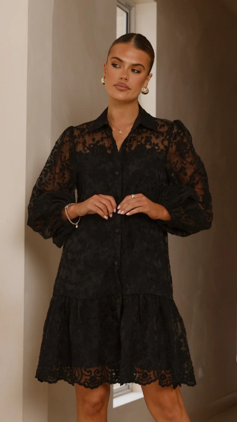 Acacia Lace Mini Dress - Black