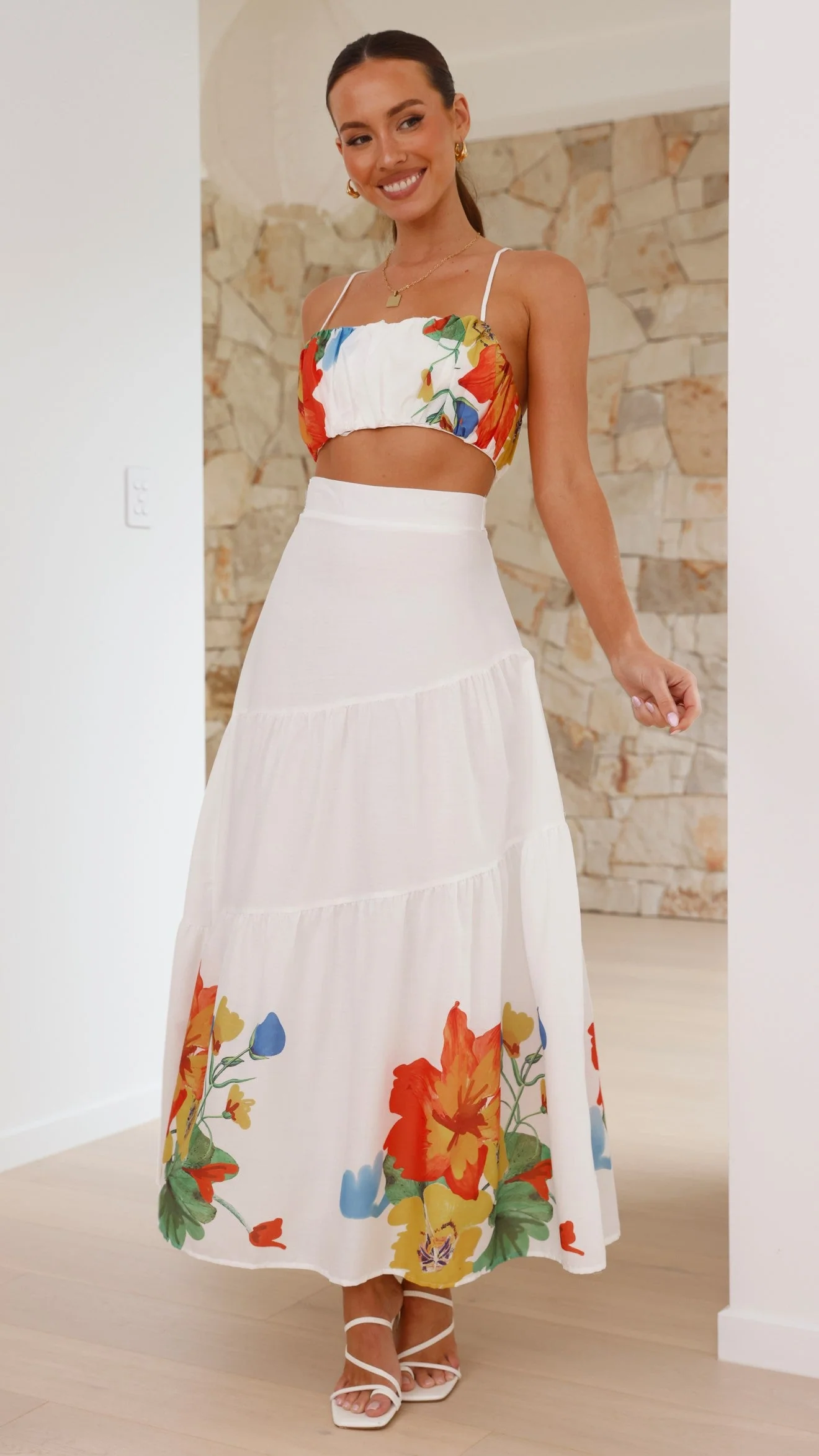 Saraya Top and Skirt Set - White Floral