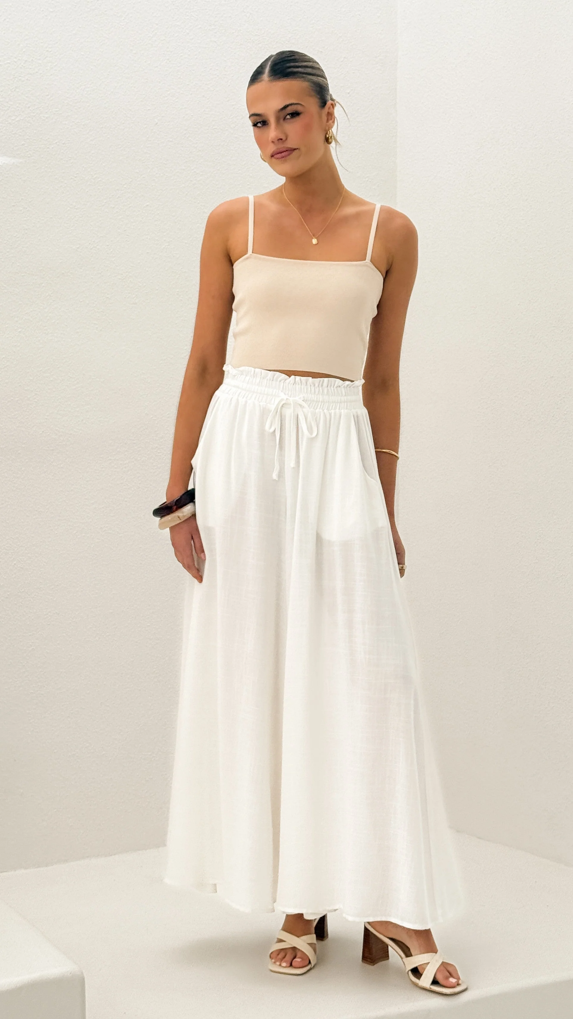Avery Wide Leg Pants - White