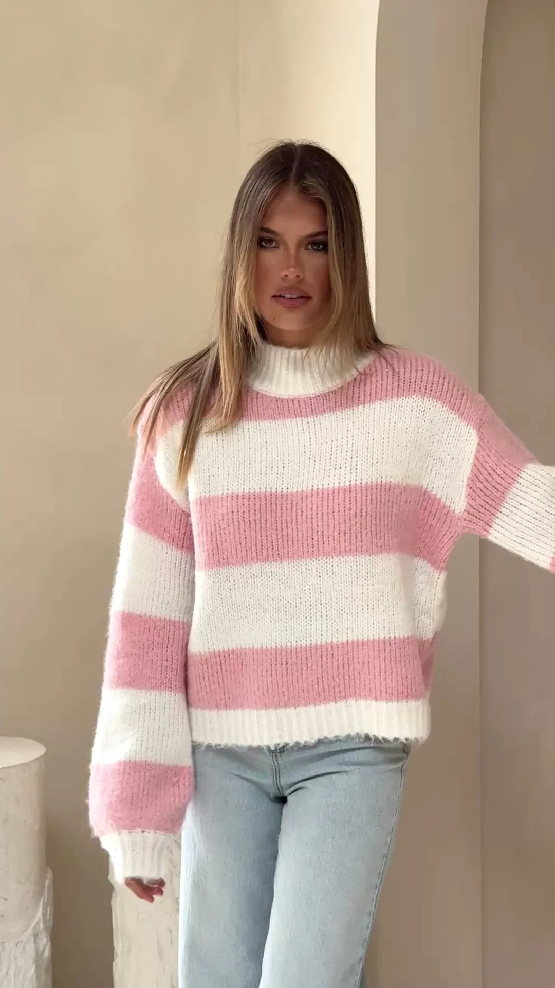 Dante Knitted Sweater - White / Pink Stripe