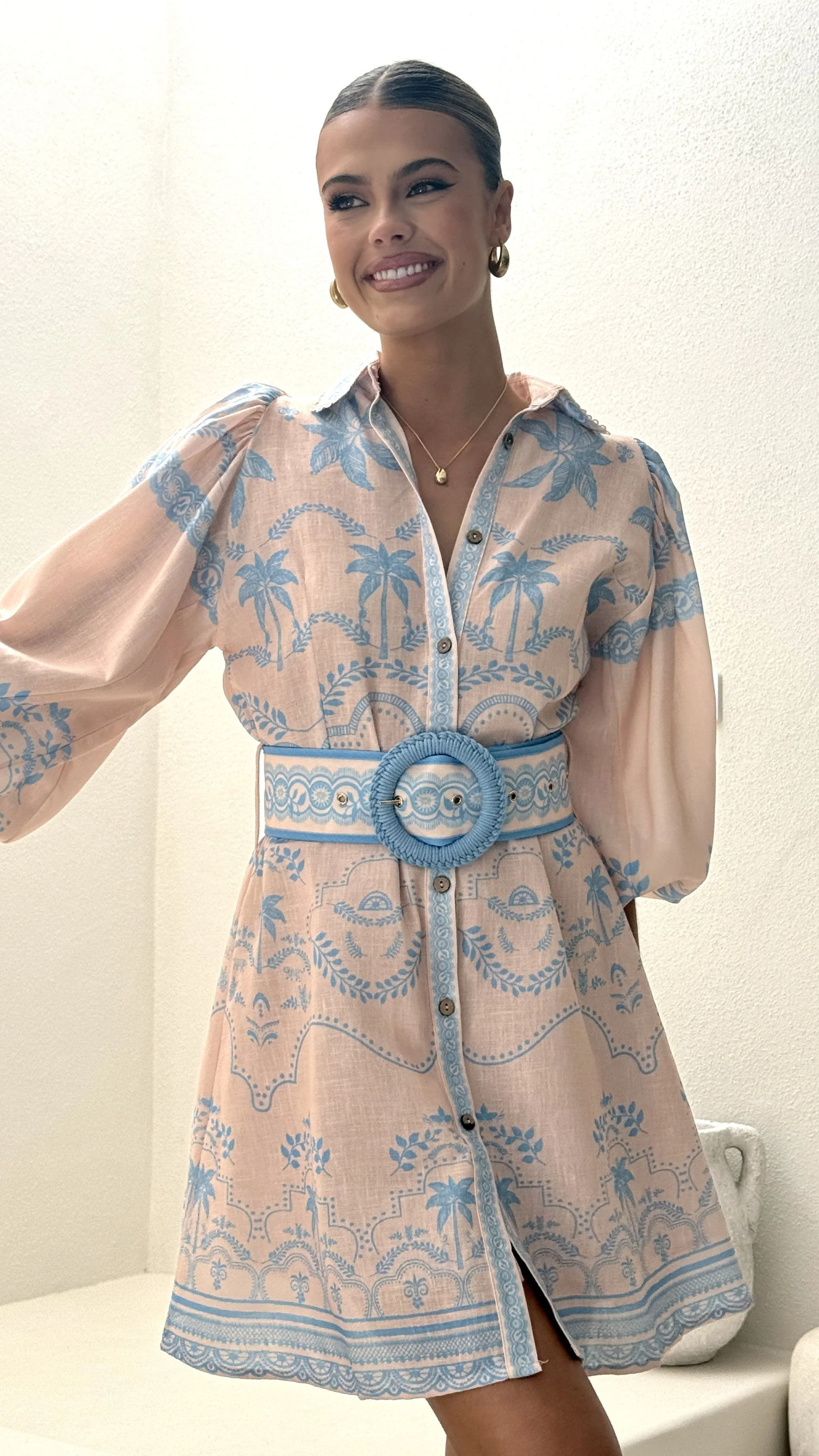 Xander Long Sleeve Mini Dress - Blue