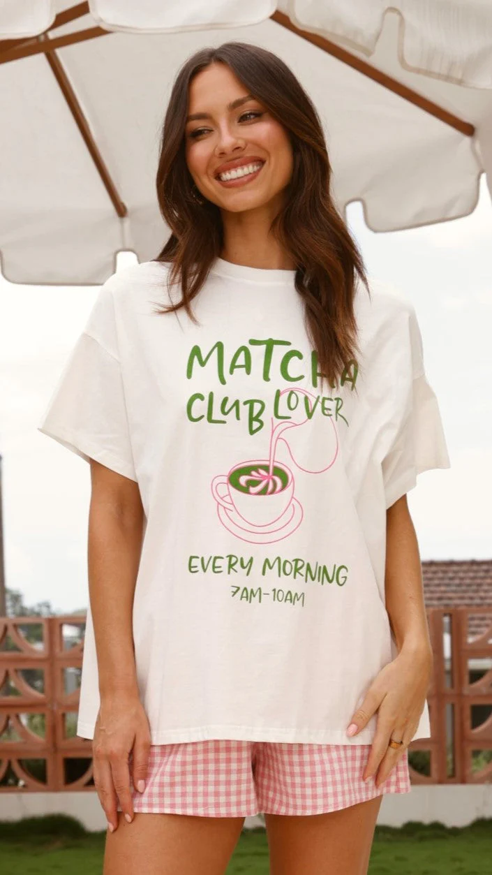 Matcha Club Lover Top and Shorts Set - White/Pink