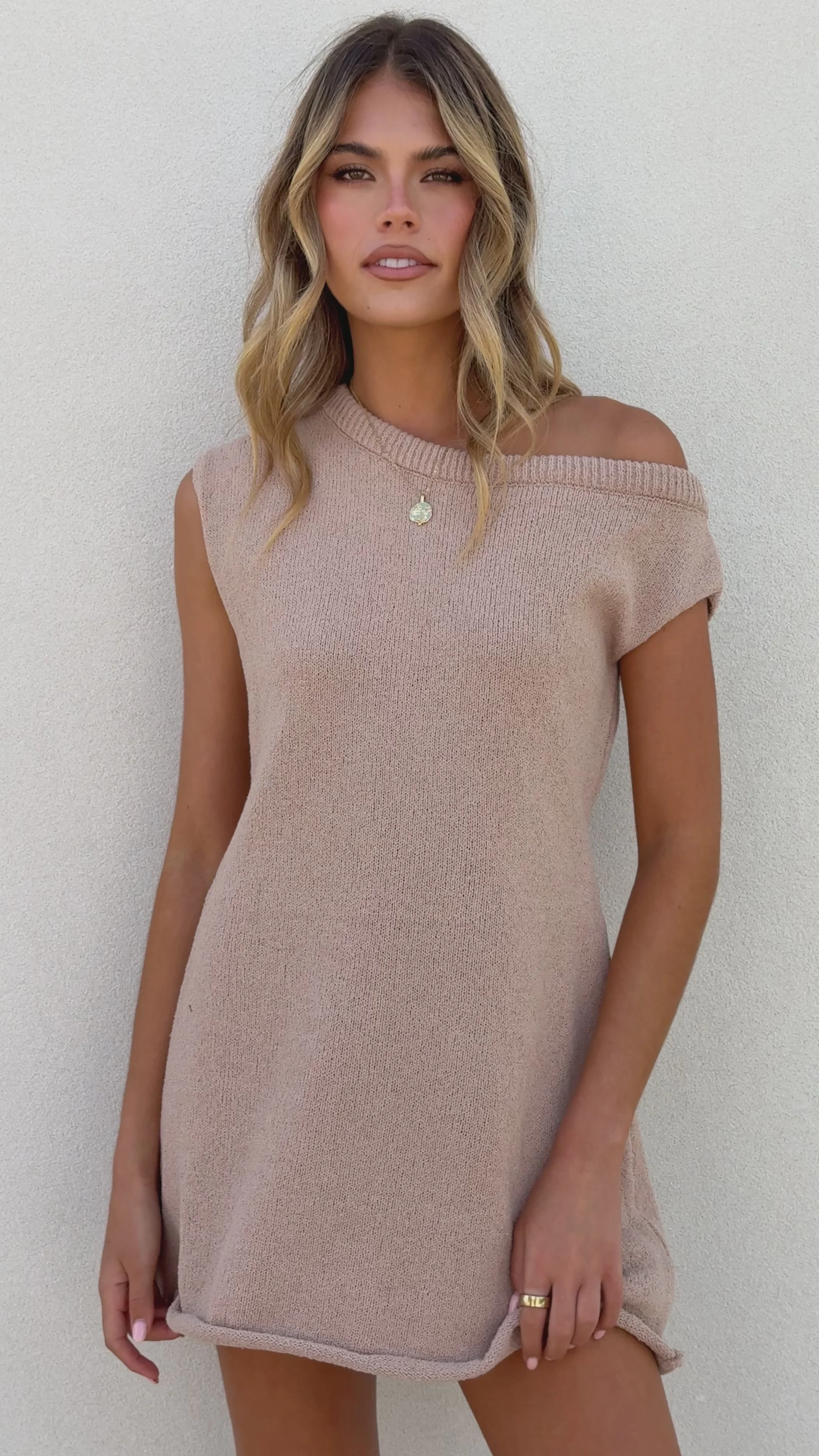 Robin Off Shoulder Mini Dress - Taupe