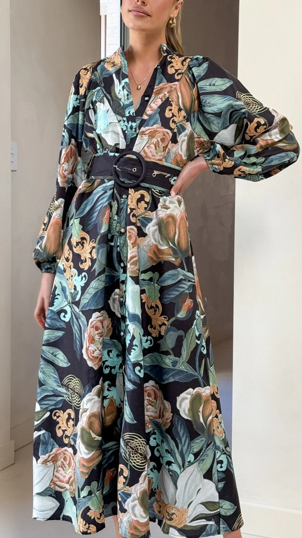 Carmal Long Sleeve Maxi Dress - Donatella Noir