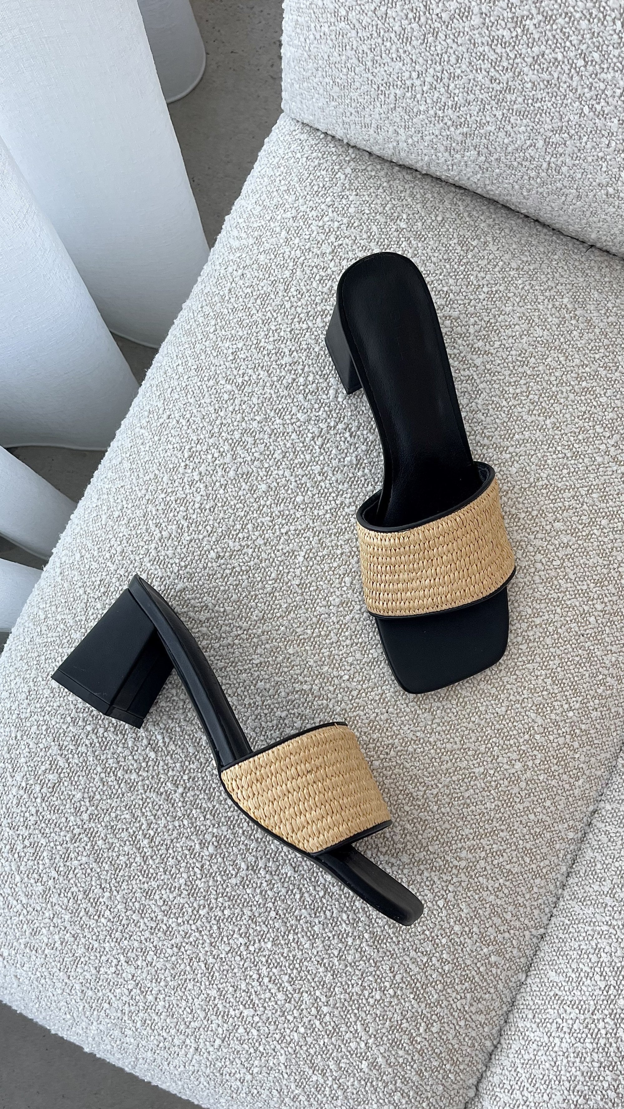 Yarina Heel - Natural Raffia-Black