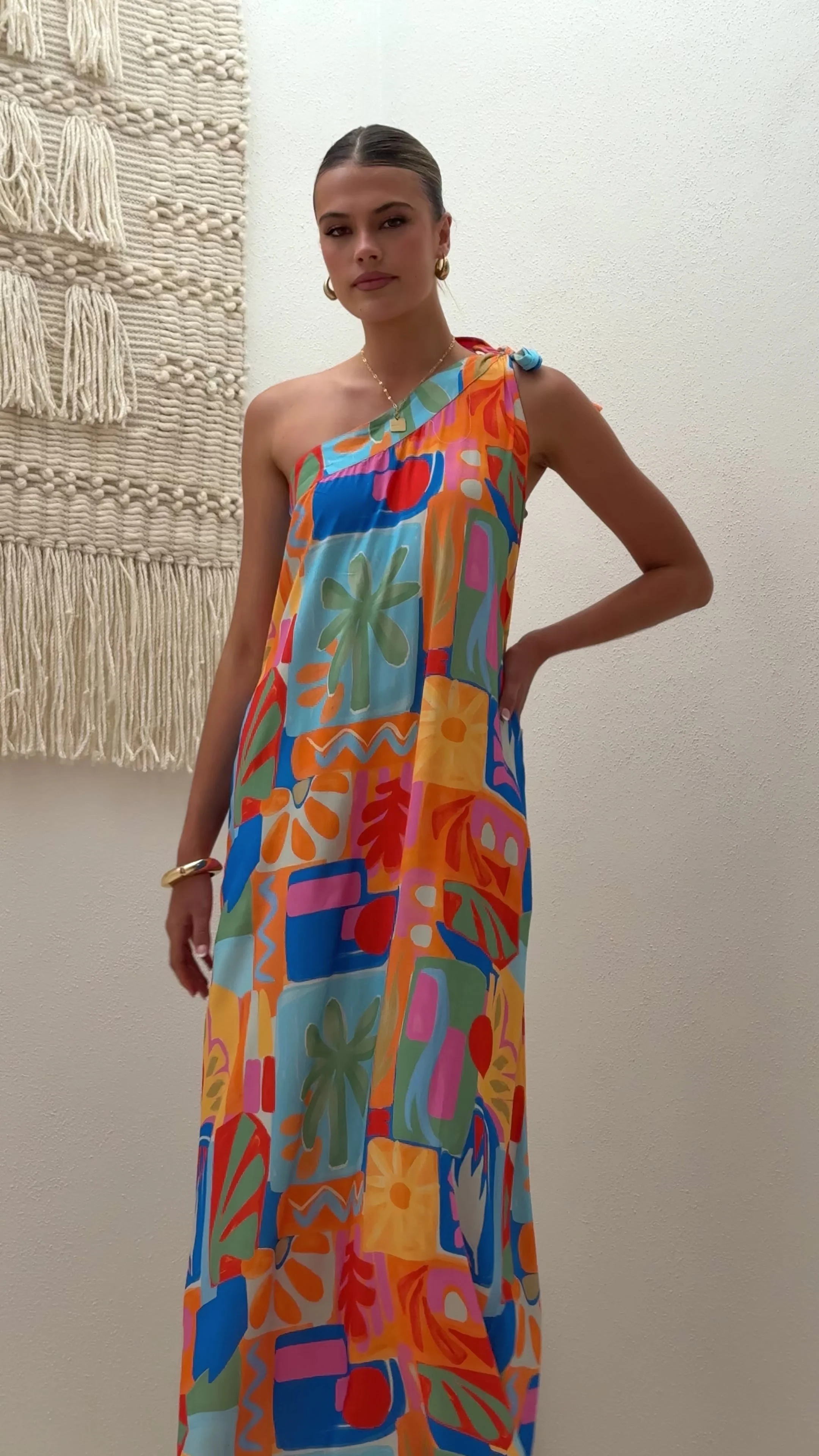Paxton One Shoulder Maxi Dress - Tropical Abstract