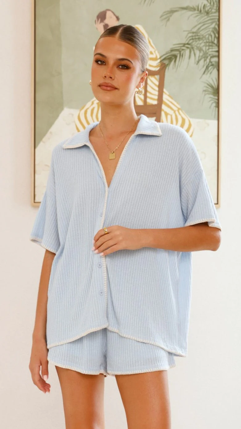 Eden Knit Top and Shorts Set - Blue