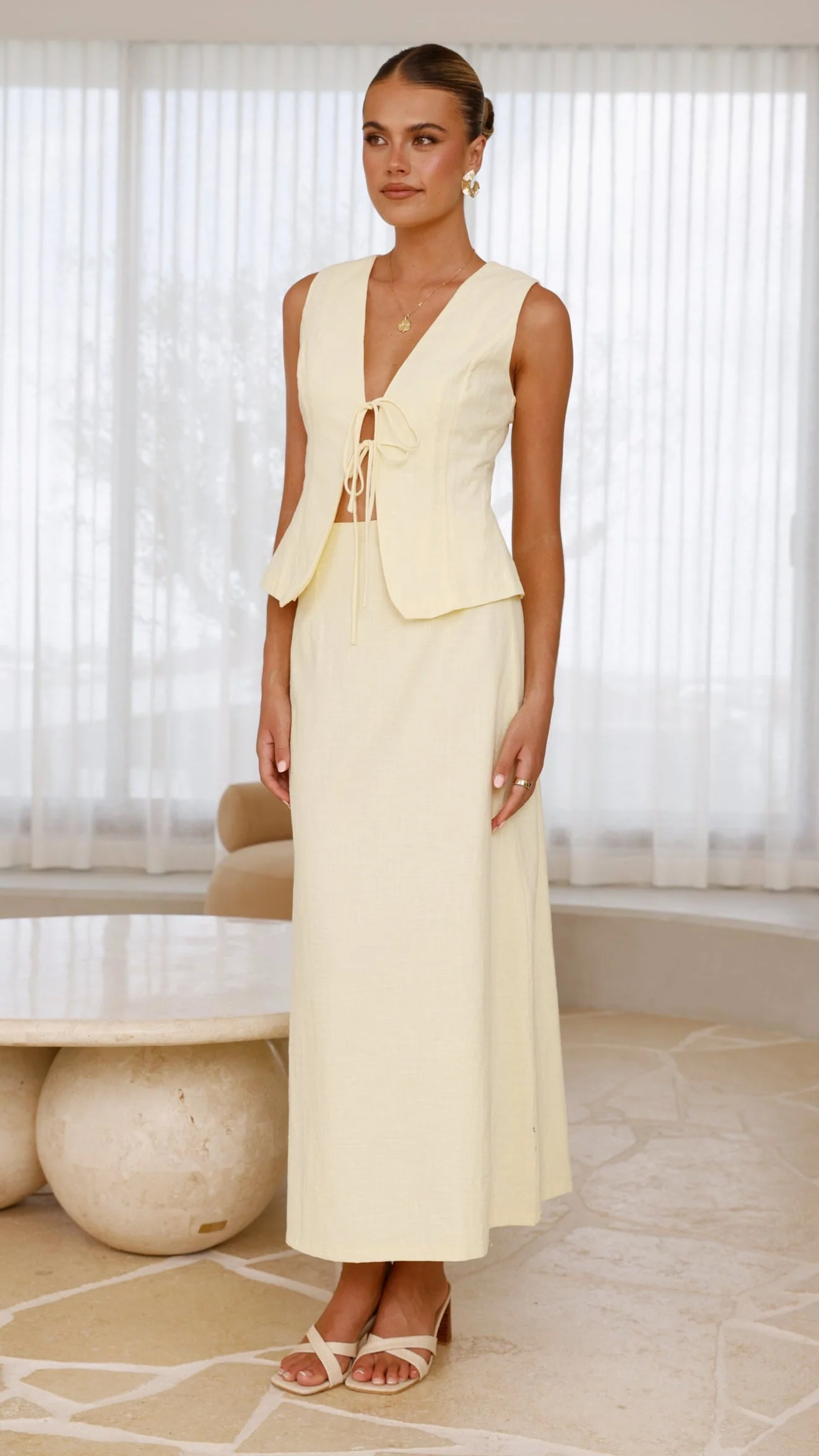 Daria Tie Front Top - Lemon