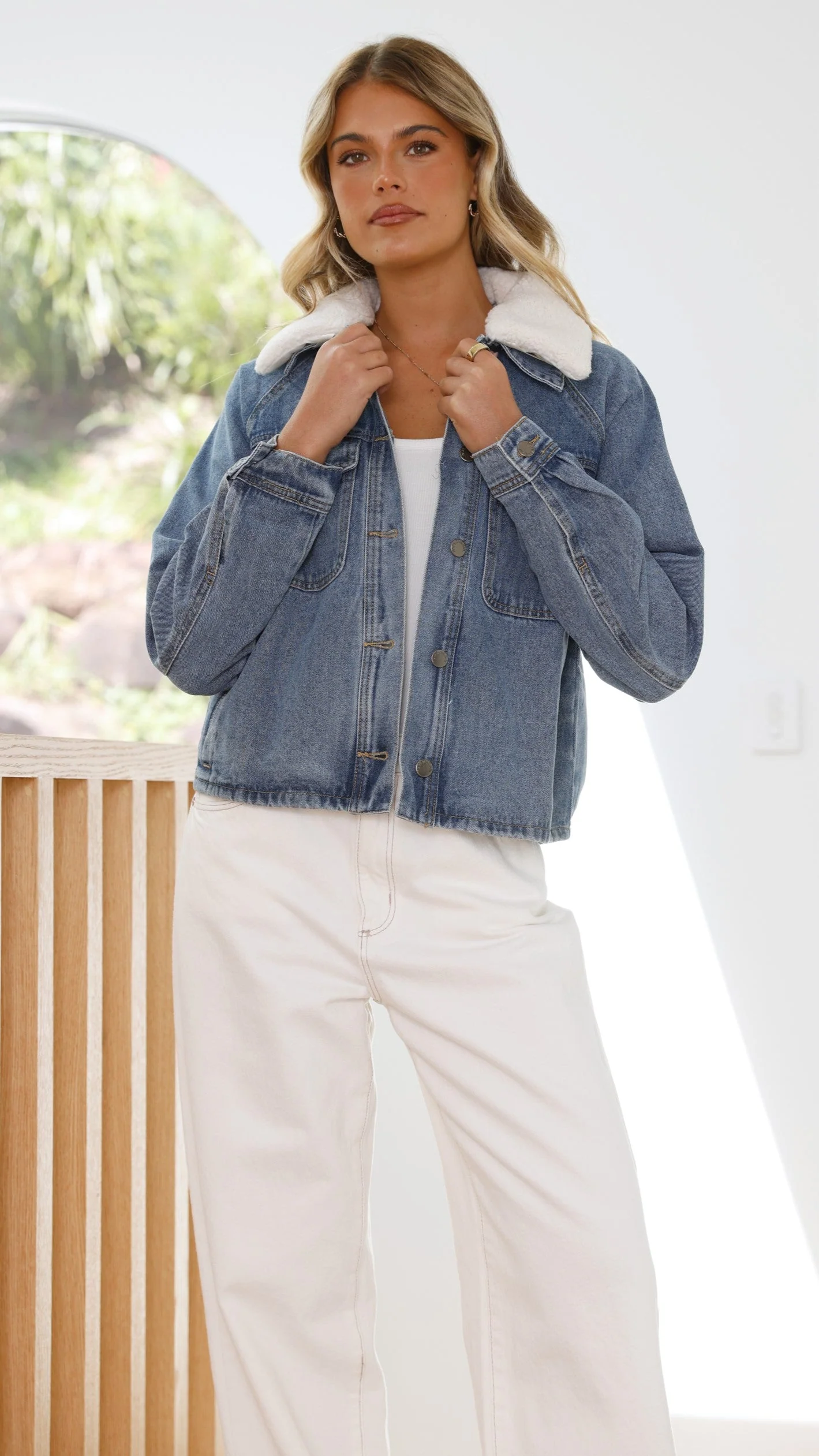 Laelia Teddy Jacket- Mid Blue Denim