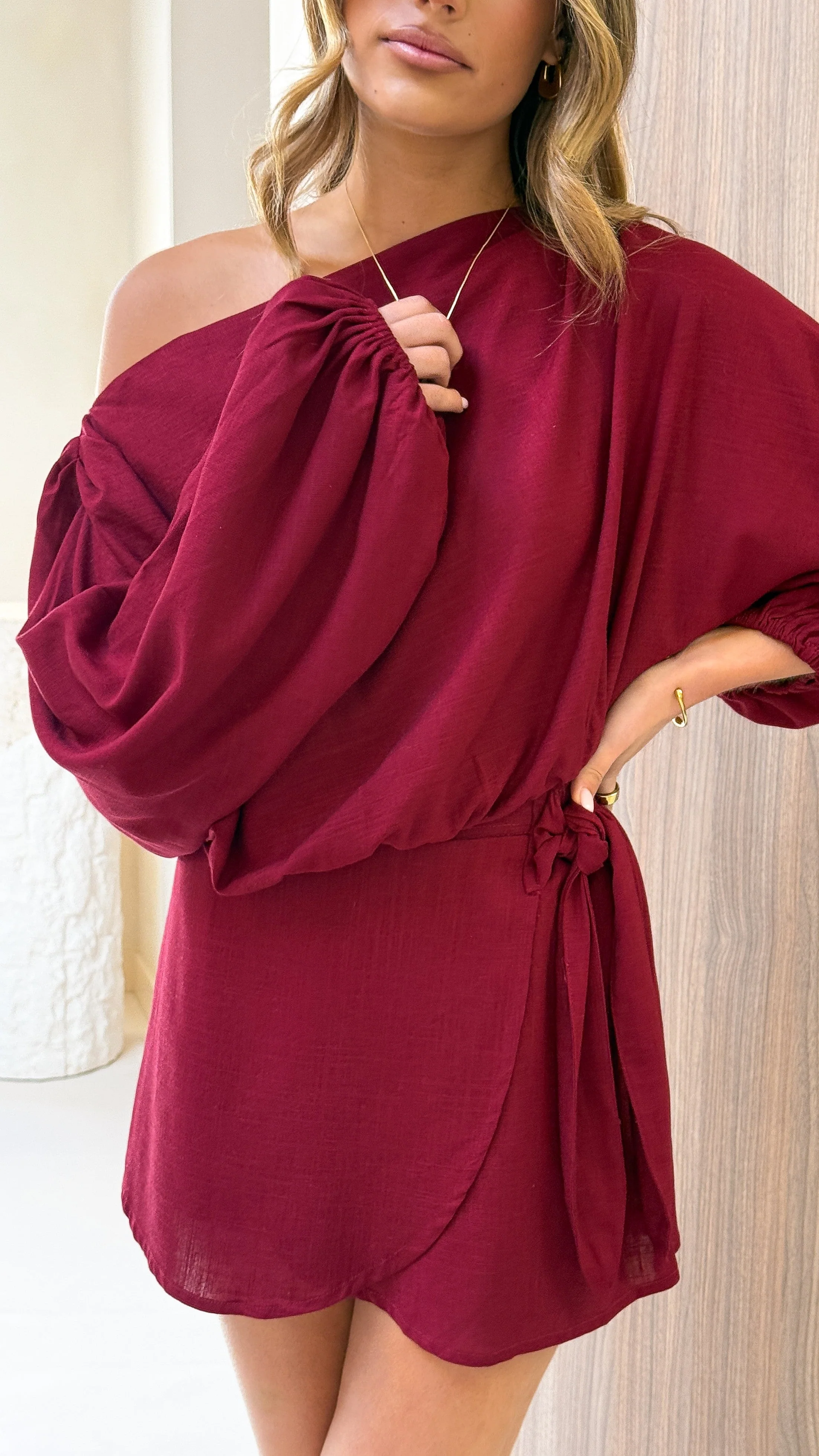 Katara Off Shoulder Top - Burgundy