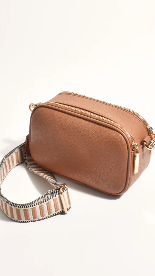 Bella Striped Webbing Camera Bag - Tan