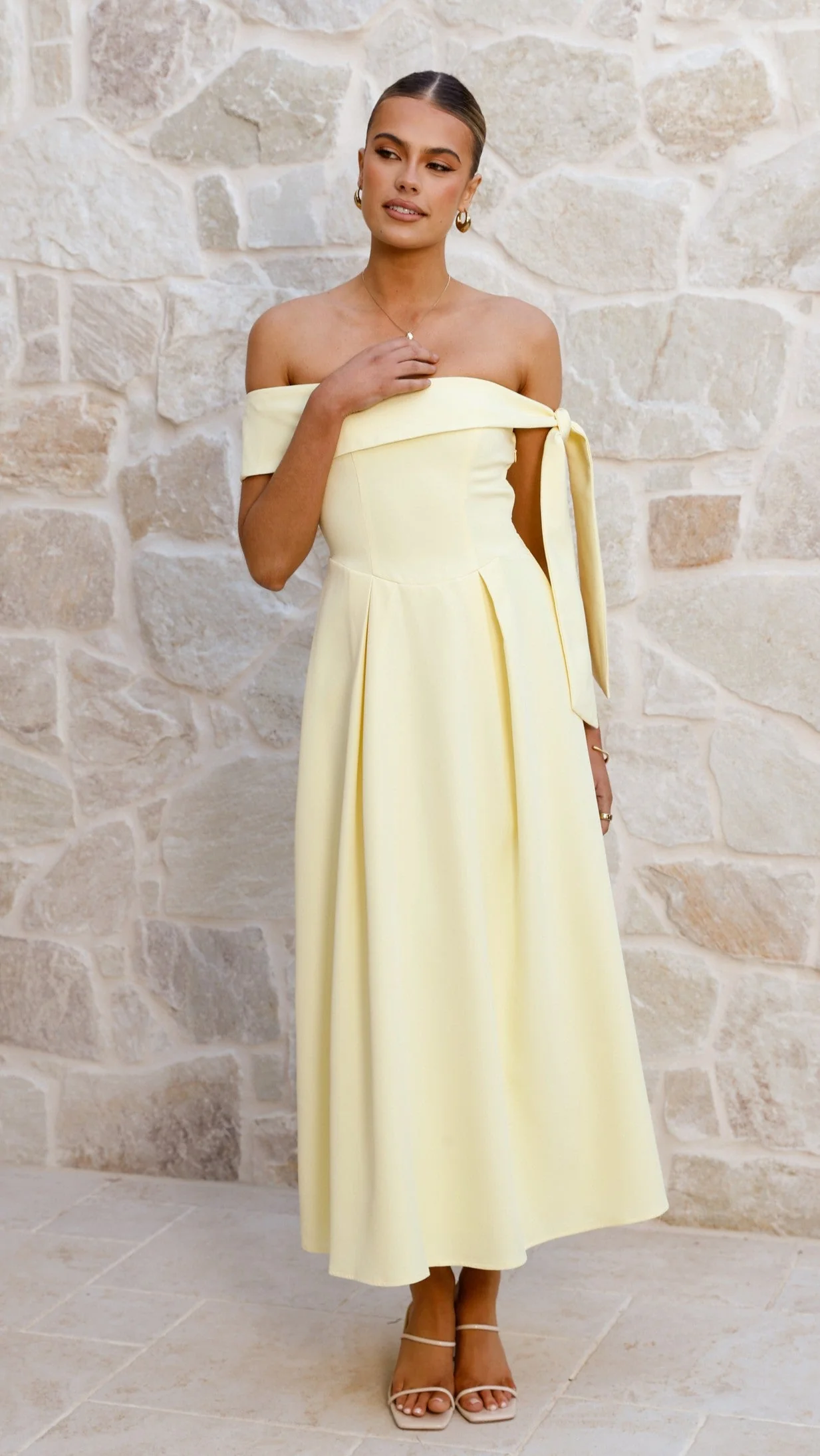 Bentley Off Shoulder Midi Dress - Lemon