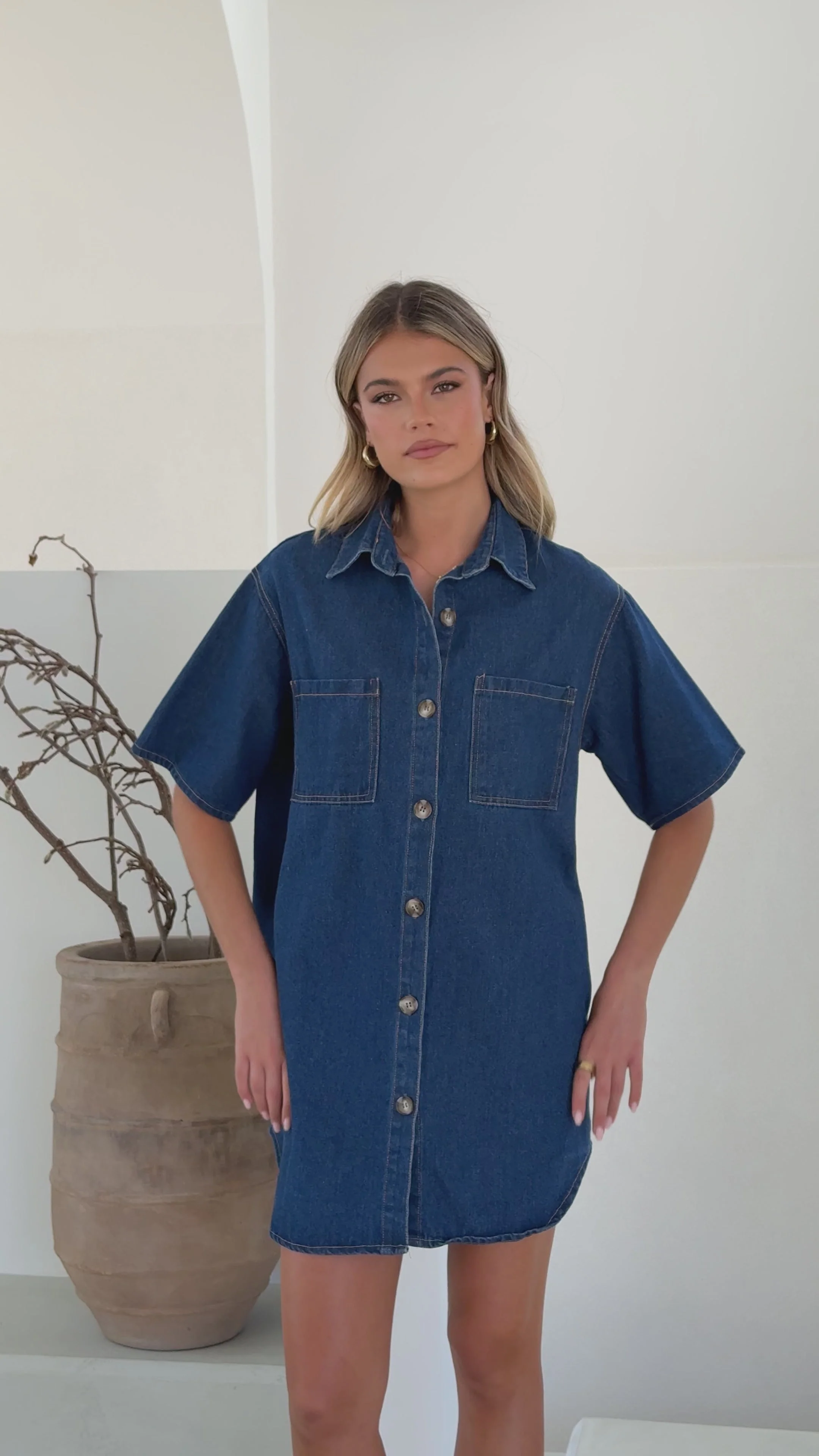 Chaney Button Up Mini Dress - Dark Denim