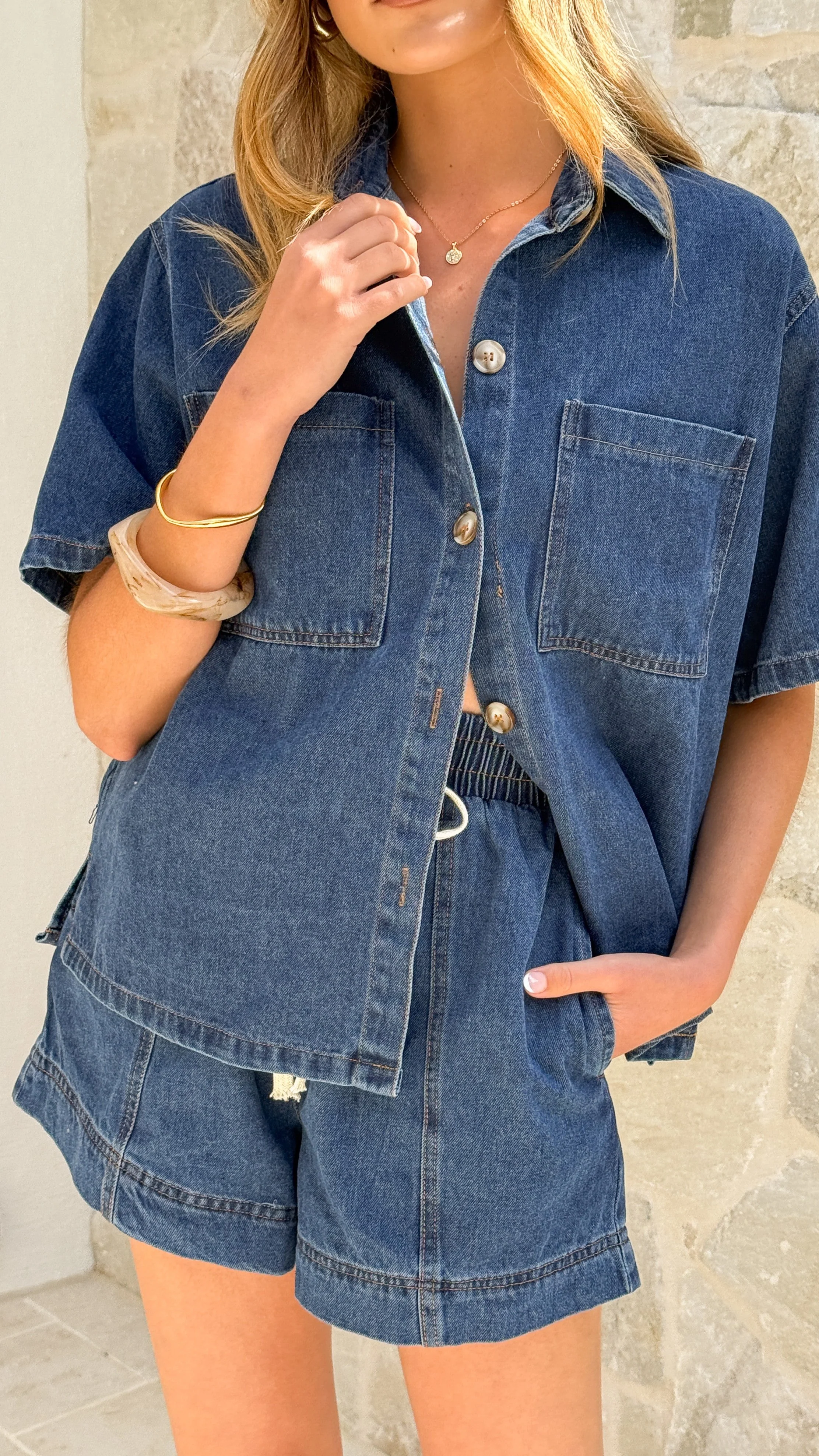 Adia Top and Shorts Set - Dark Denim