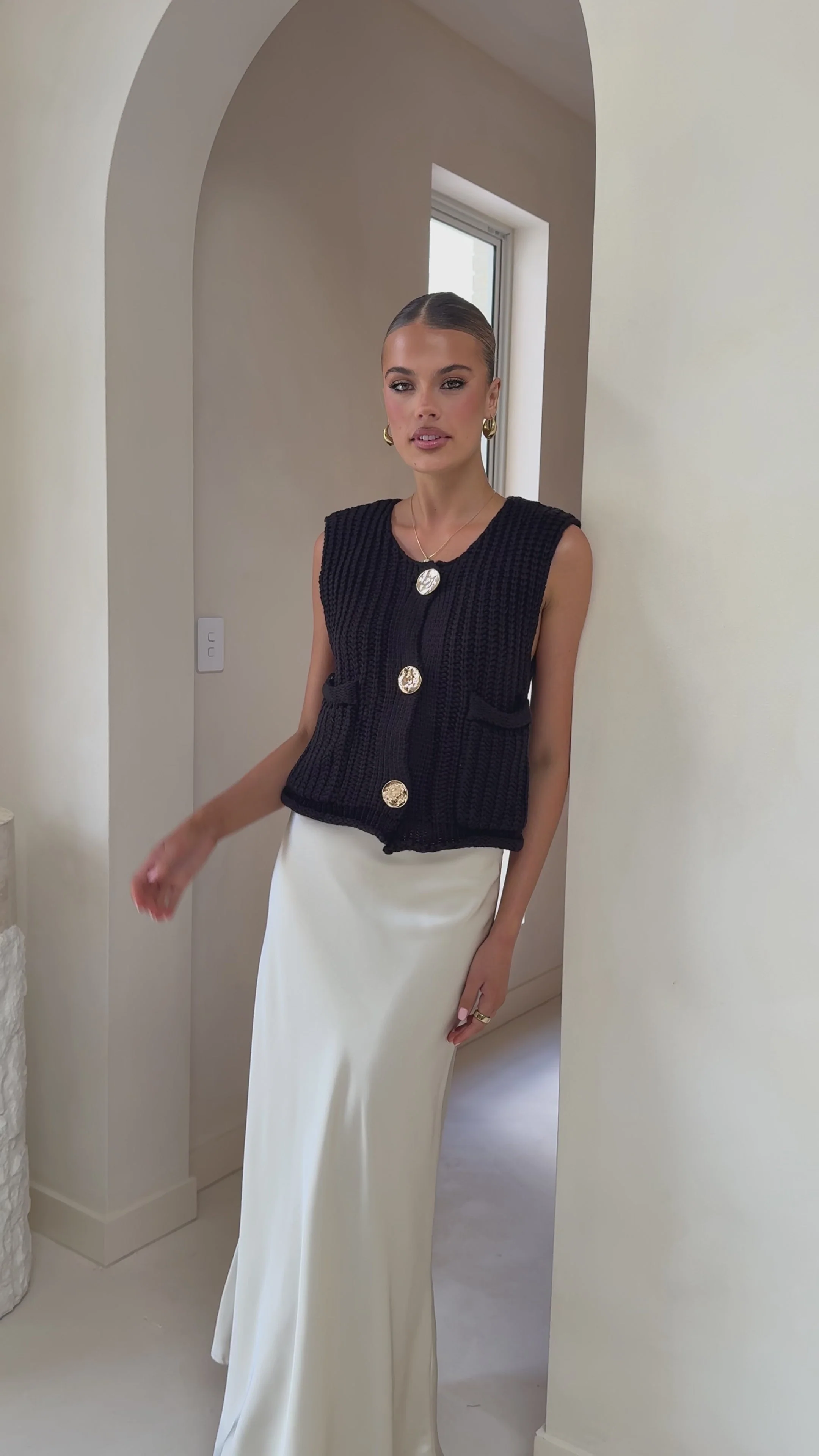 Jaffa Cropped Knit Vest - Black