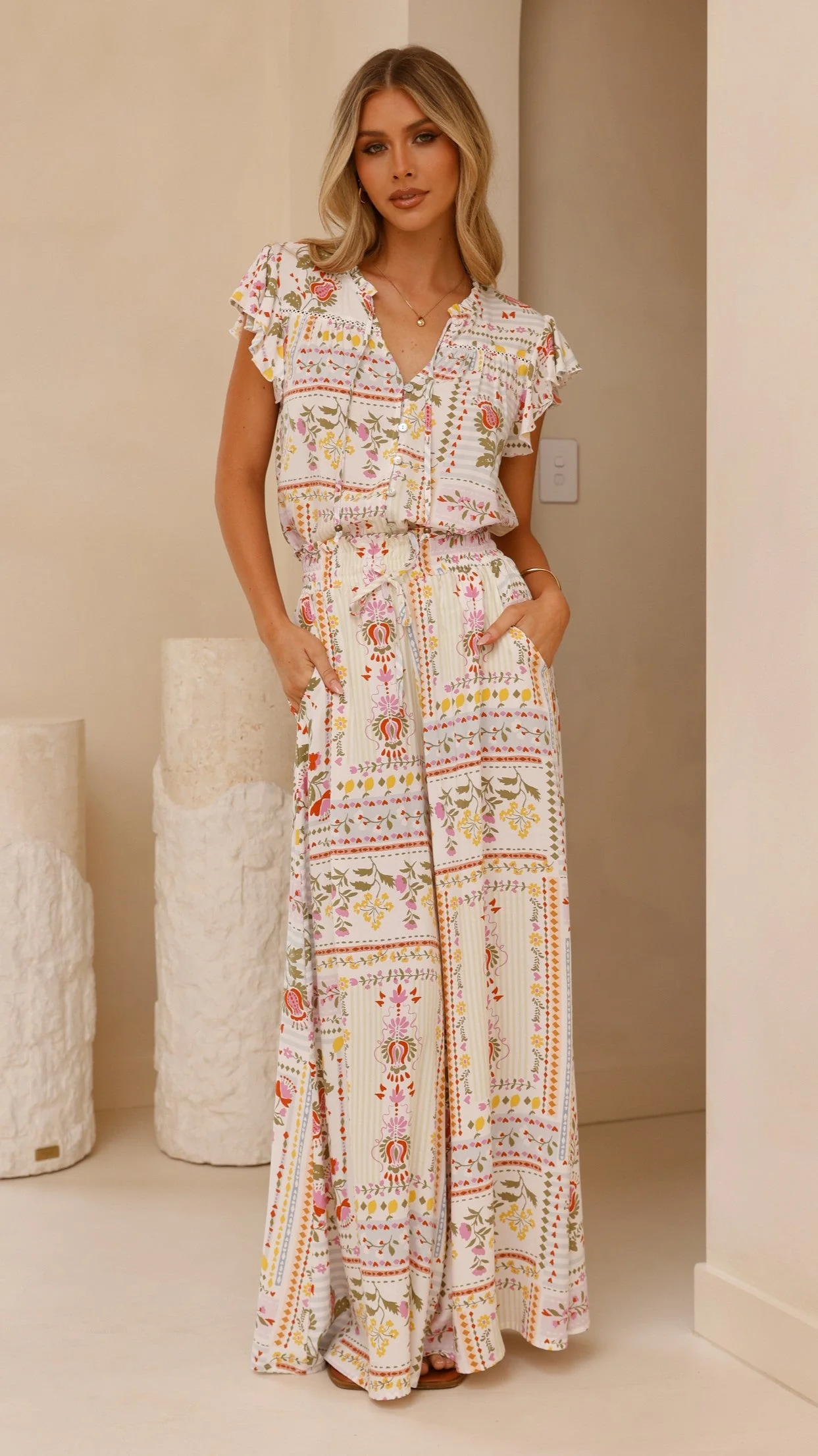 Avery Wide Leg Pants - Leah Print