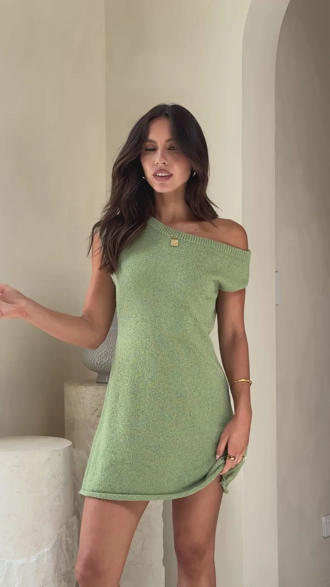 Robin Off Shoulder Mini Dress - Olive