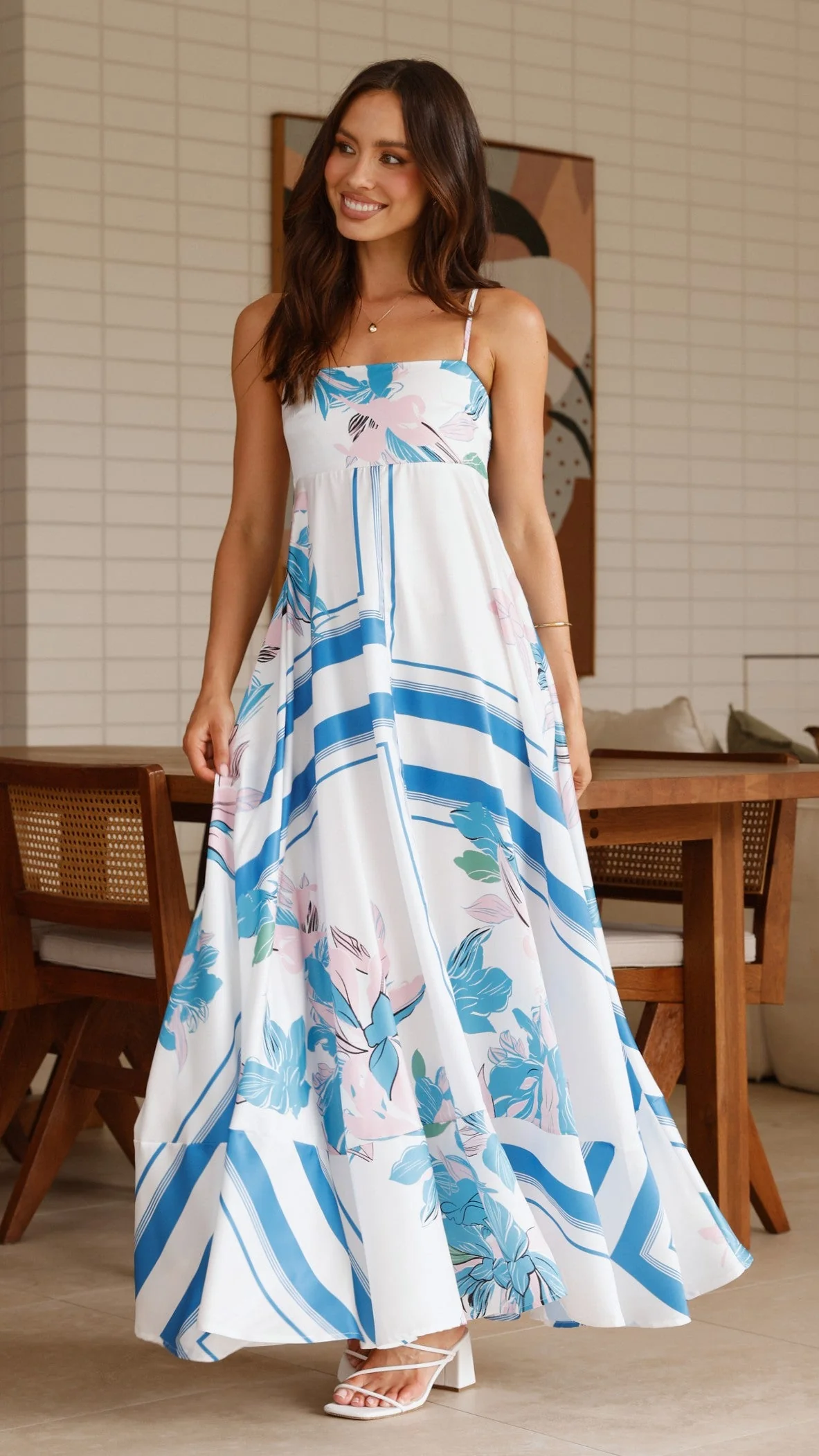 Kaethe Maxi Dress - White/Blue