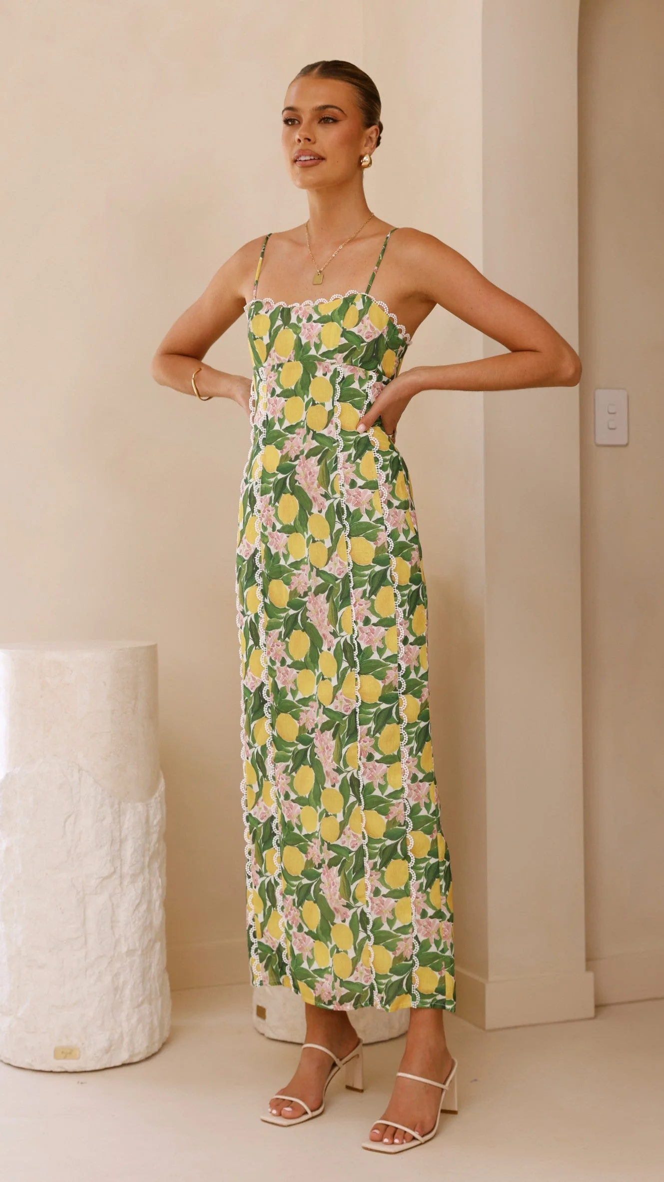 Carlia Midi Dress - Lemon Print
