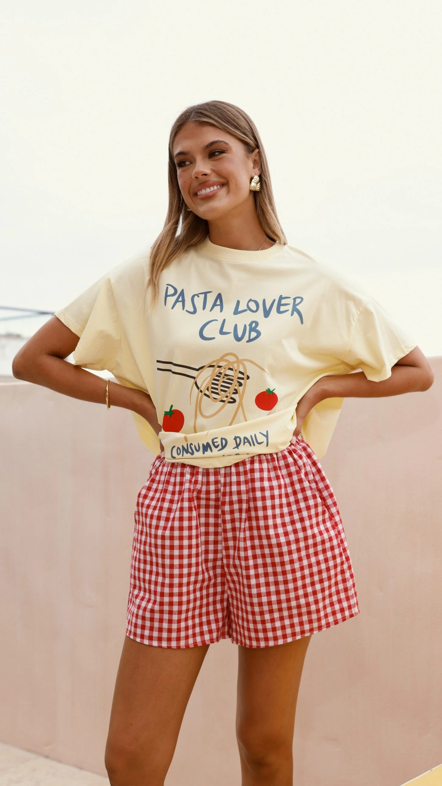Pasta Lover Top and Shorts Set - Yellow/Red