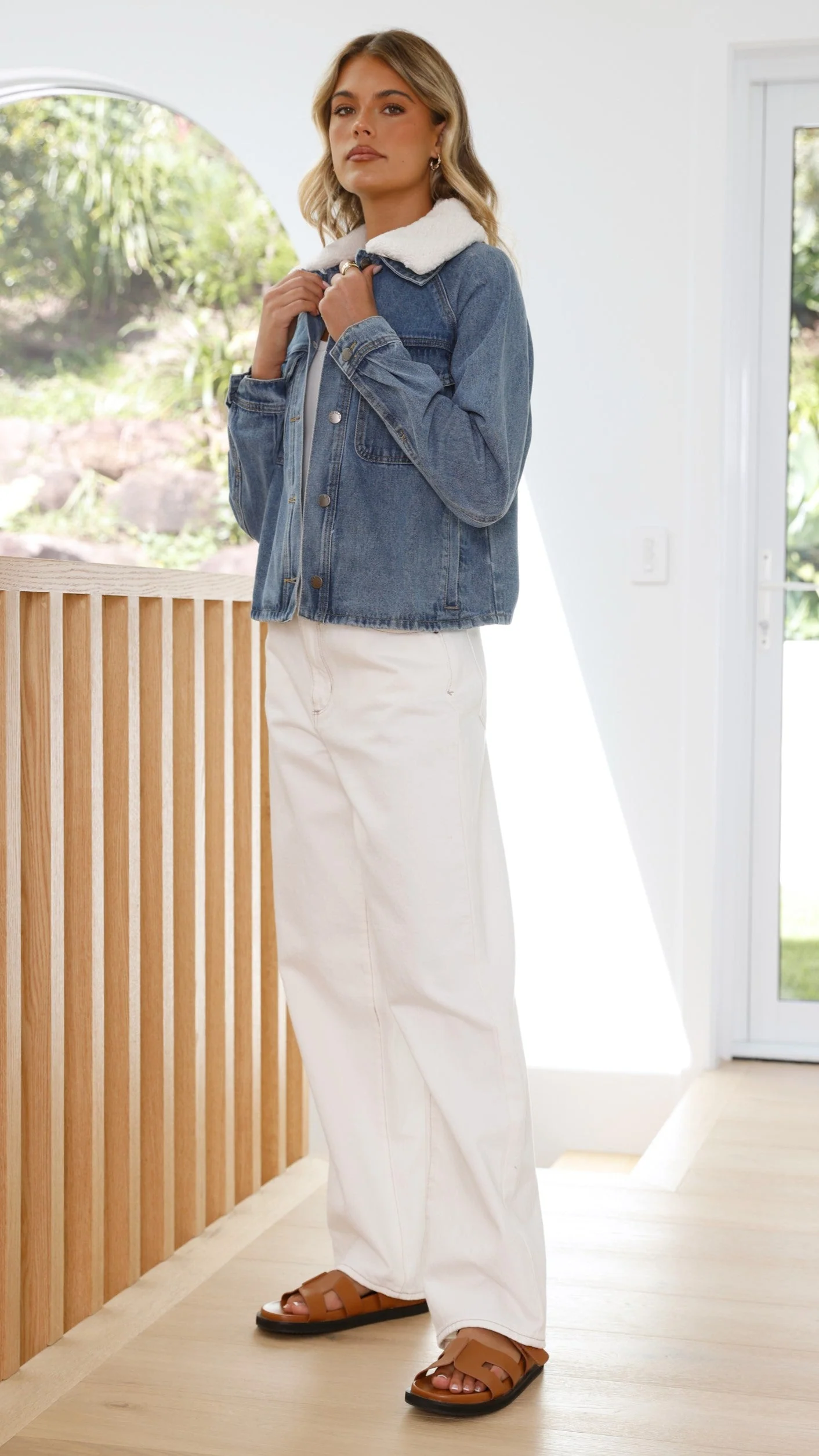 Laelia Teddy Jacket- Mid Blue Denim