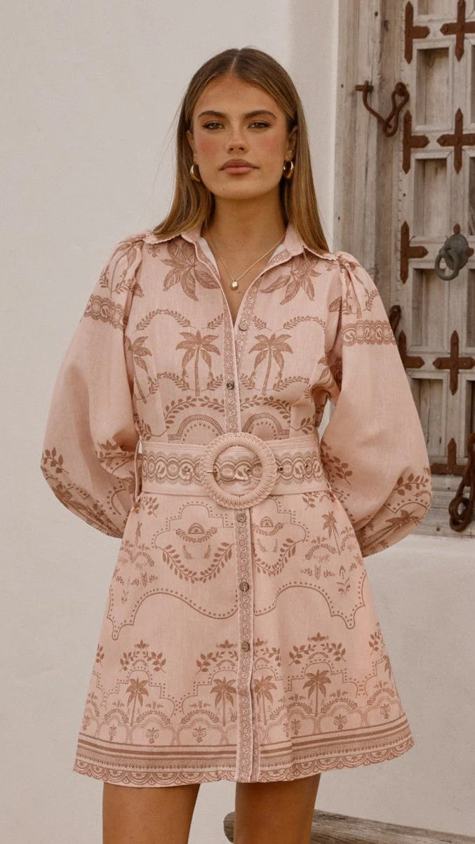 Xander Long Sleeve Mini Dress - Blush