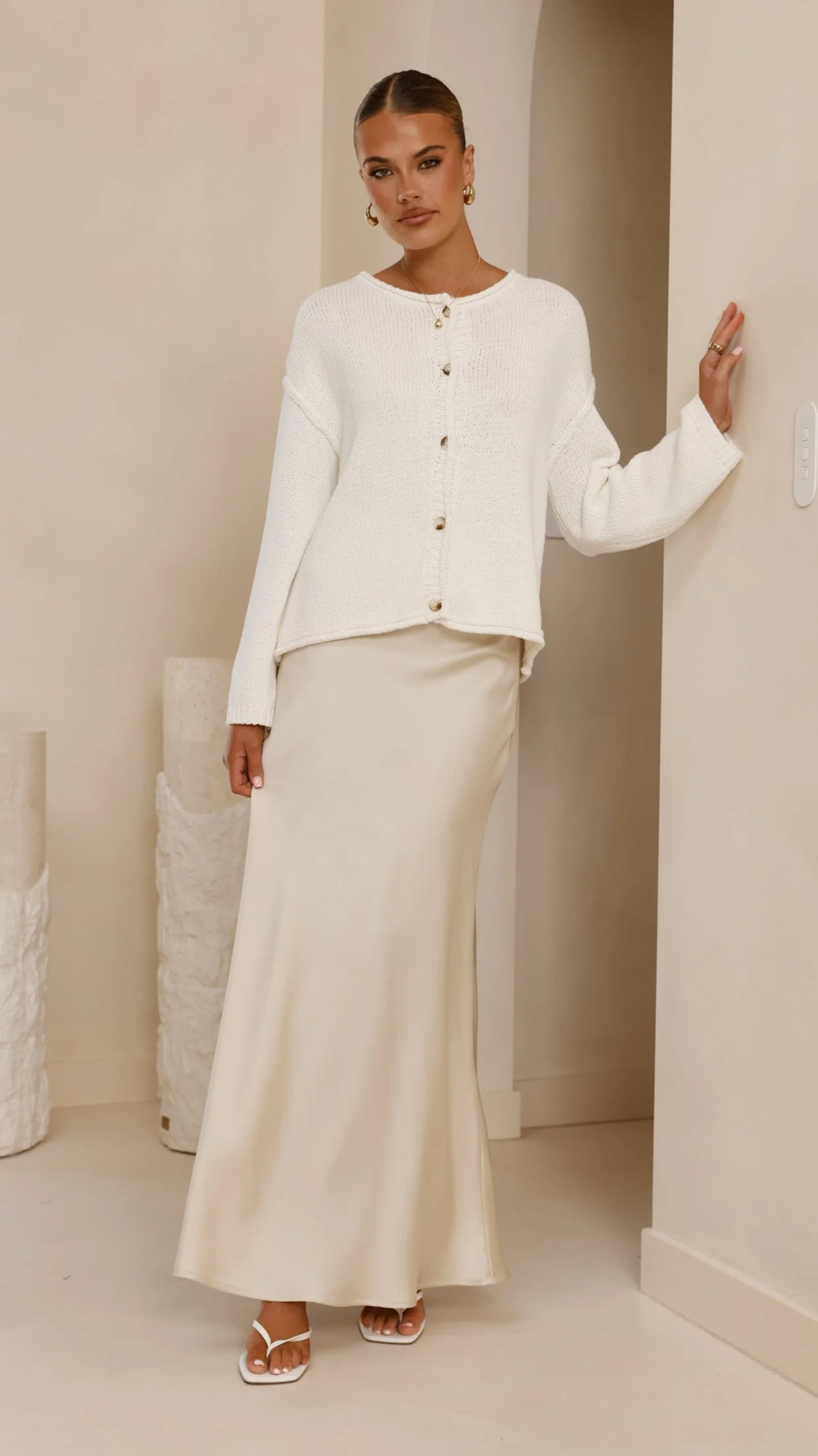 Darina Bias Cut Maxi Skirt - Champagne