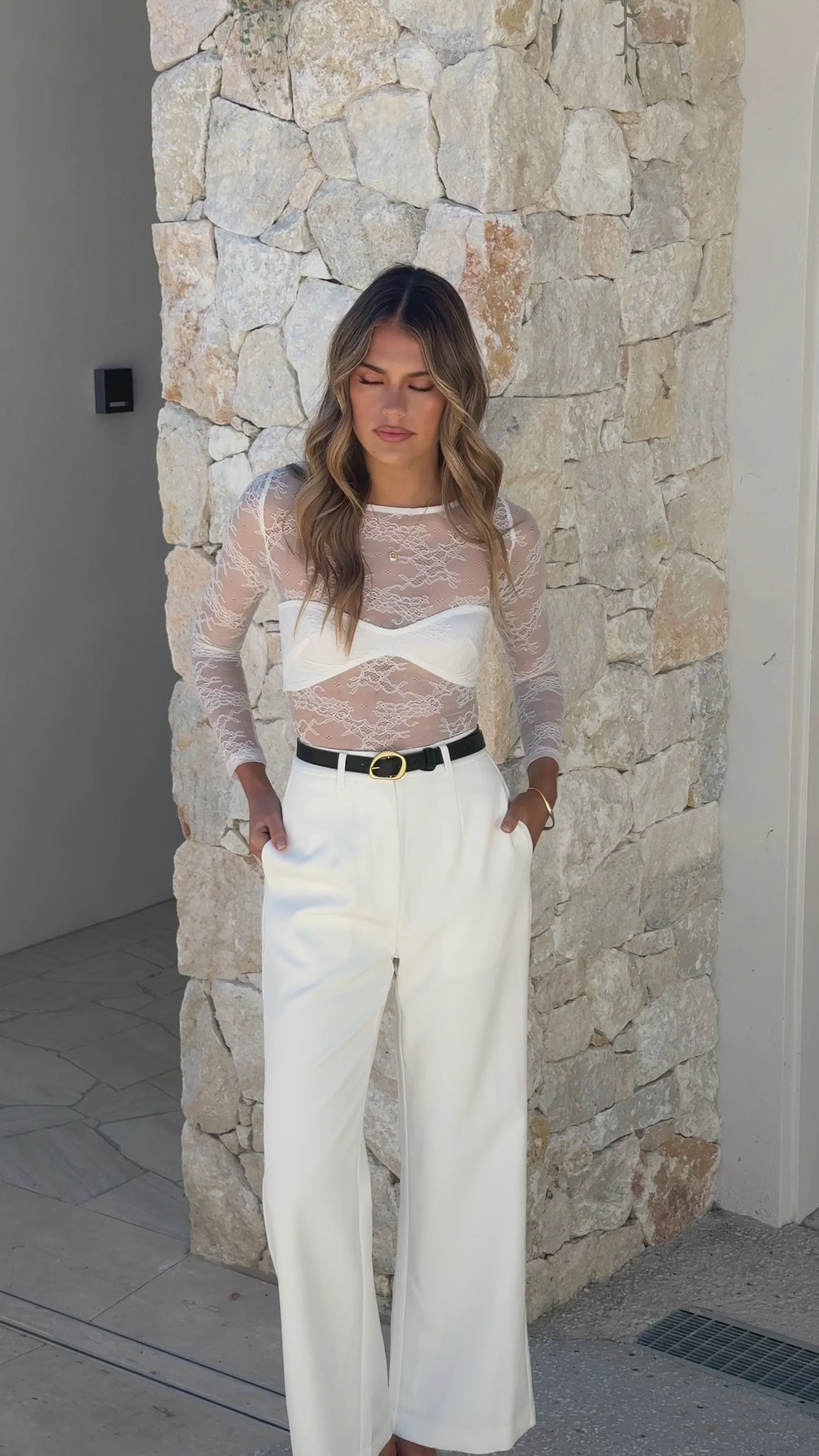 Eldora Long Sleeve Lace Top - White
