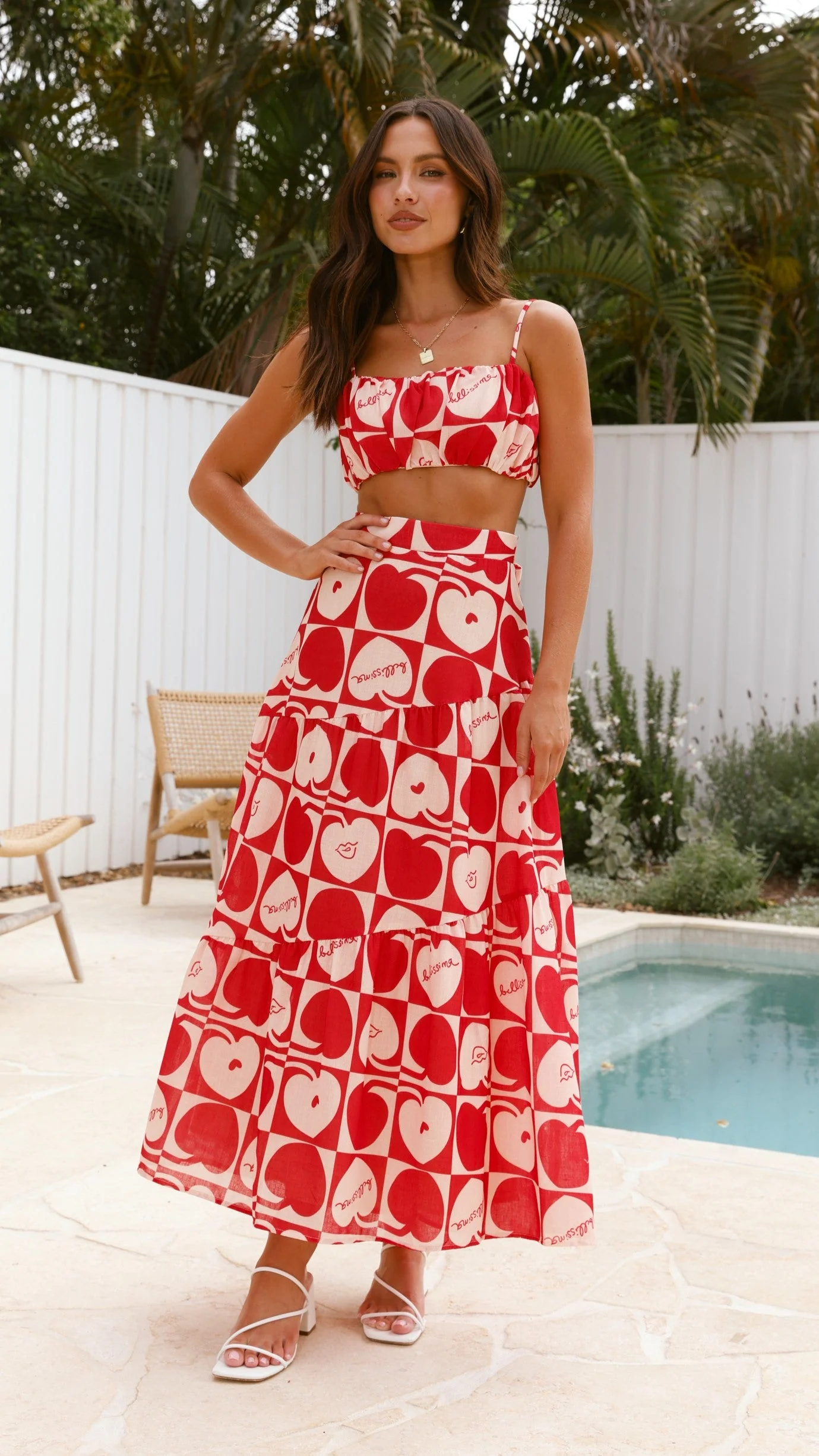 Saraya Top and Skirt Set - Red / White