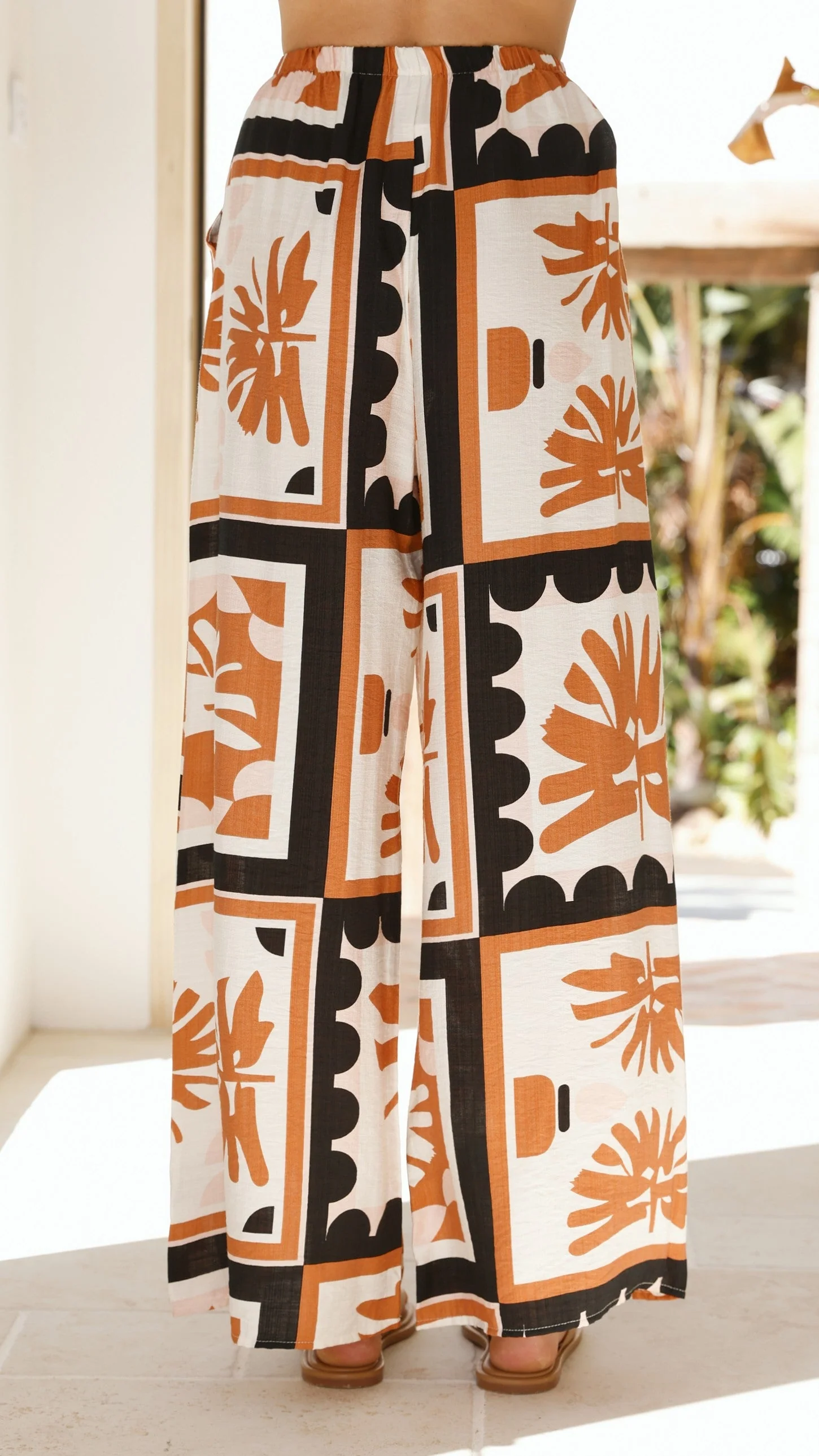 Kailani Strapless Top and Pants Set - Rust/Black Palm Print