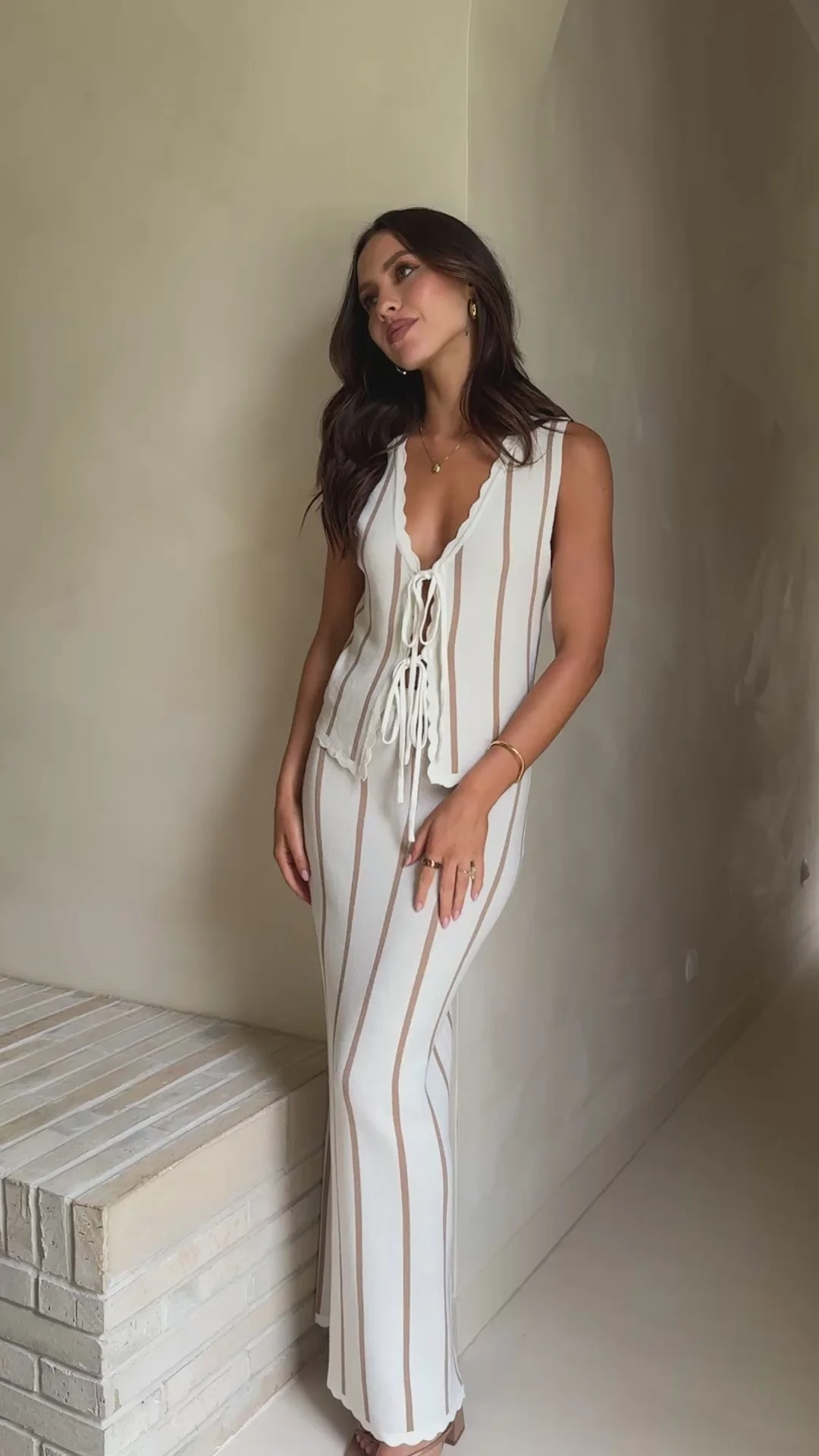 Cindy Tie Front Top - White/Beige