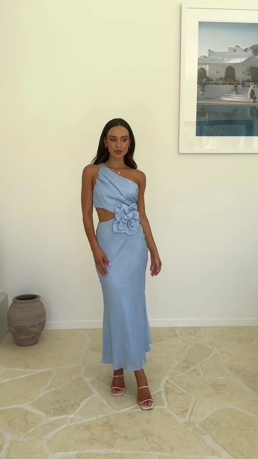 Bloom One Shoulder Cut Out Maxi Dress - Blue