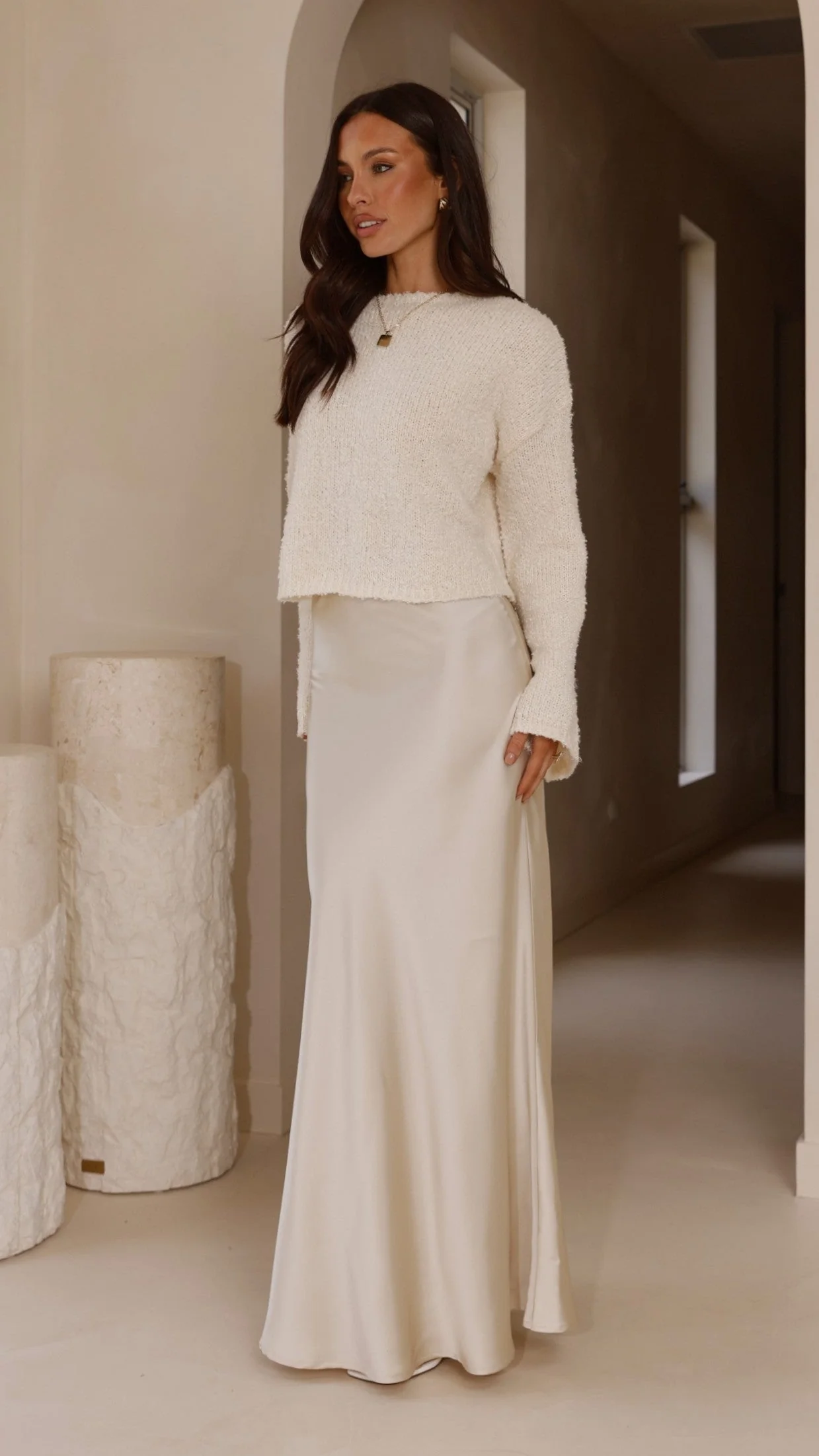 Zala Cropped Knit Sweater - Cream